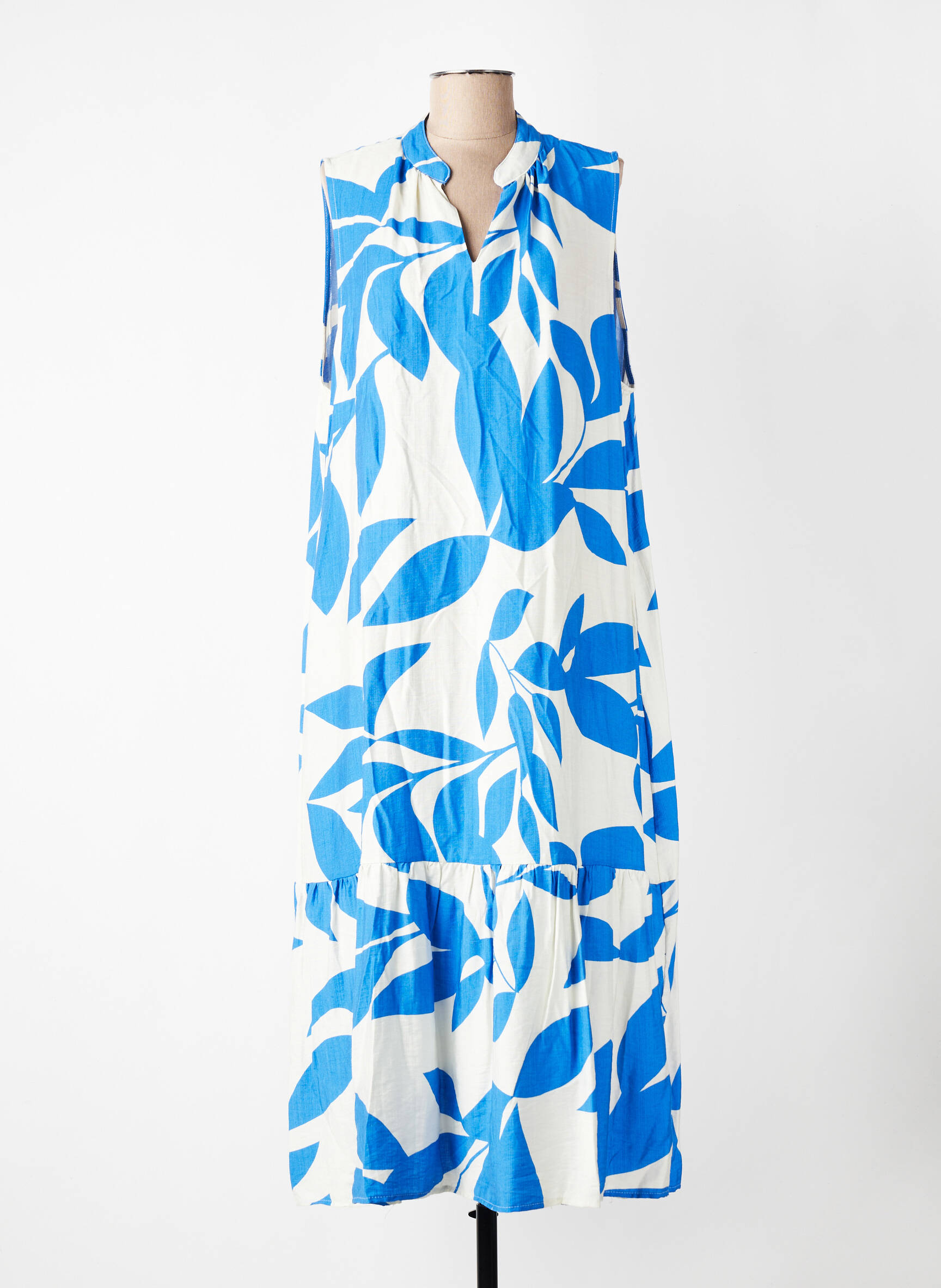 Robe longue tissage popeline sans manche bleu FLY OUT femme