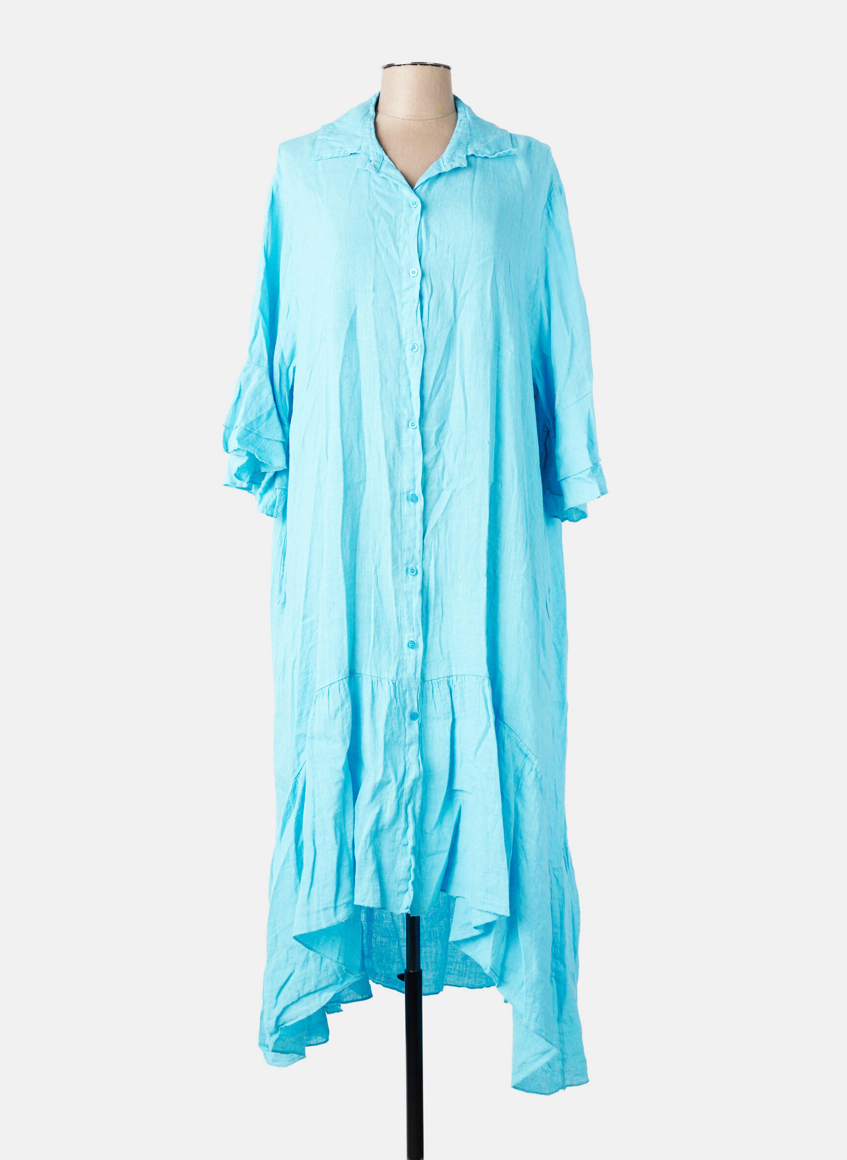 Robe longue coupe évasée manches 3/4 bleu VINTAGE femme