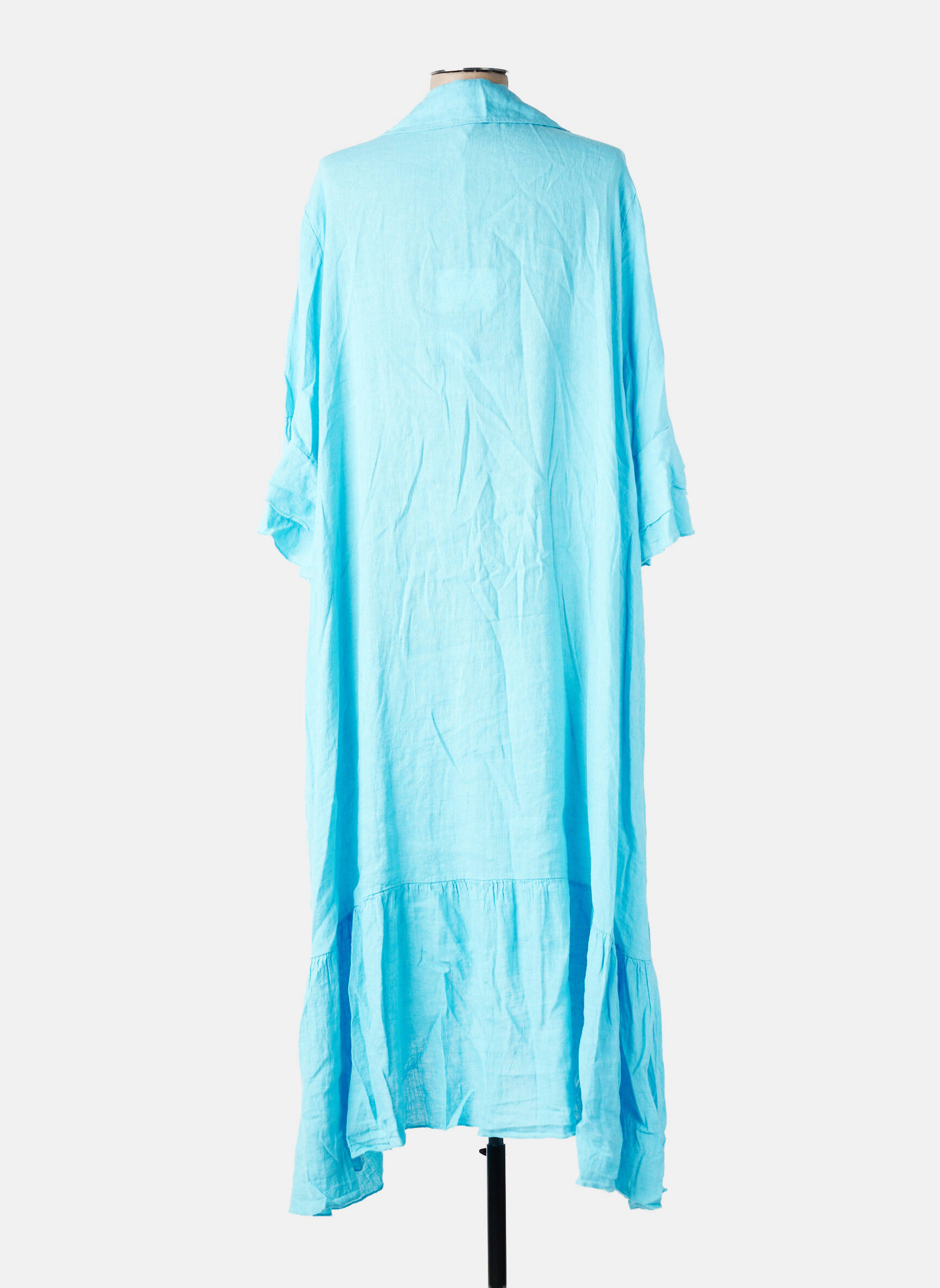 Robe longue coupe évasée manches 3/4 bleu VINTAGE femme