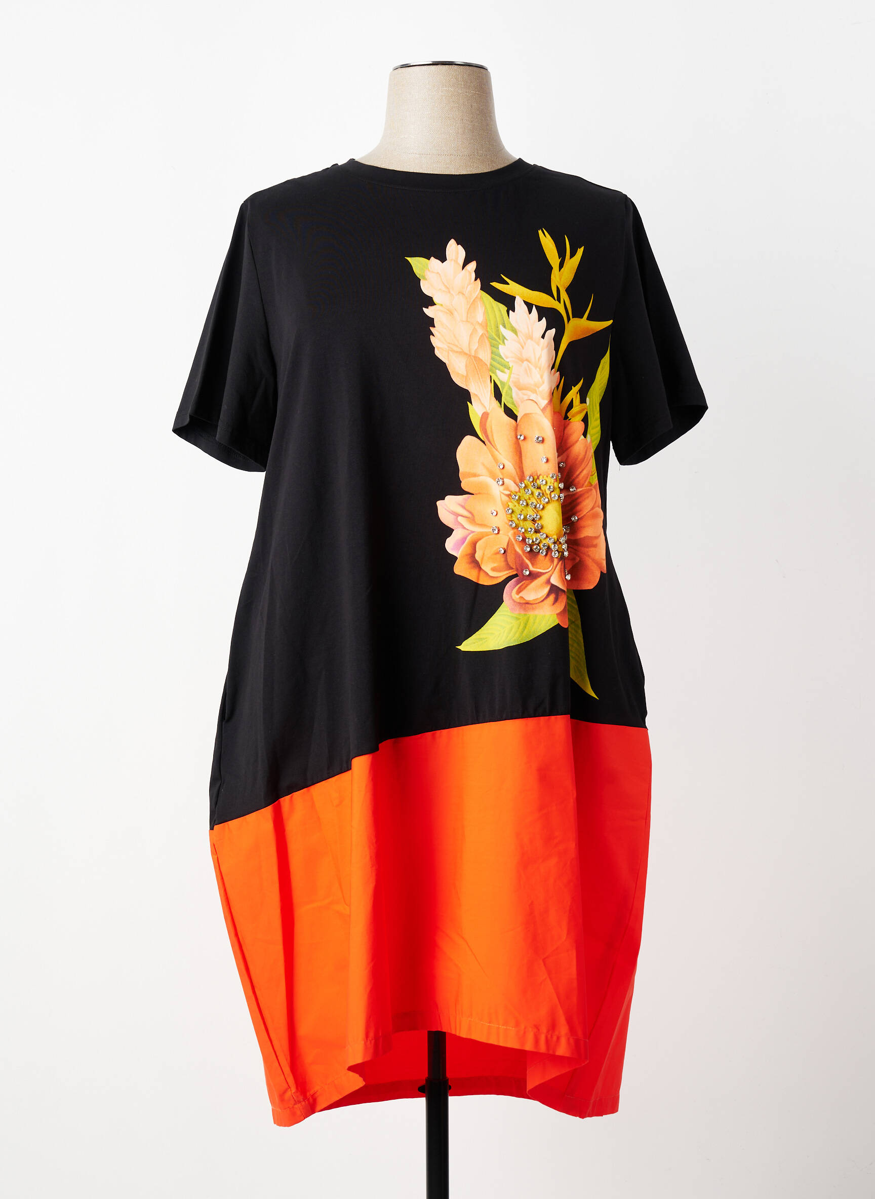 Robe mi-longue manches courtes manches courtes noir FLY OUT femme