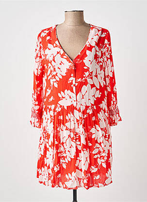 Robe courte imprimé fleurs manches 3/4 rouge EMILIE.K femme
