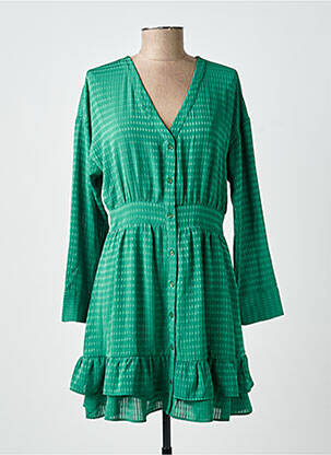 Robe courte coupe évasée manches longues vert EMILIE.K femme