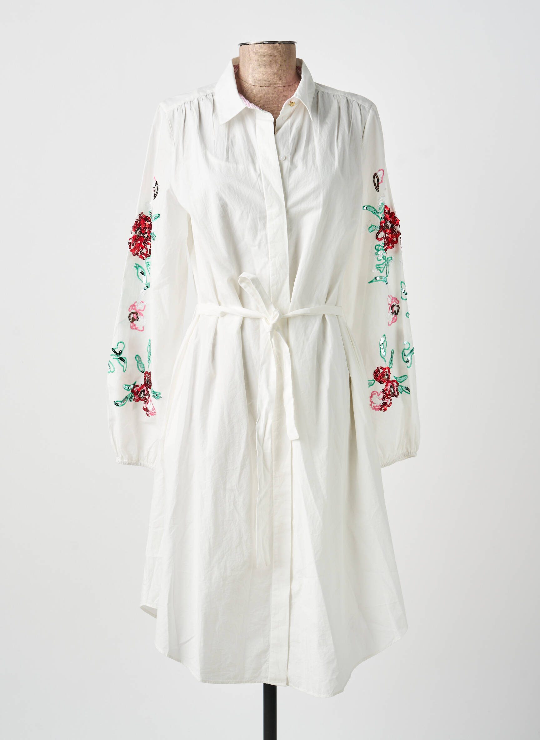 Robe mi-longue manches longues manches longues blanc NUMPH femme