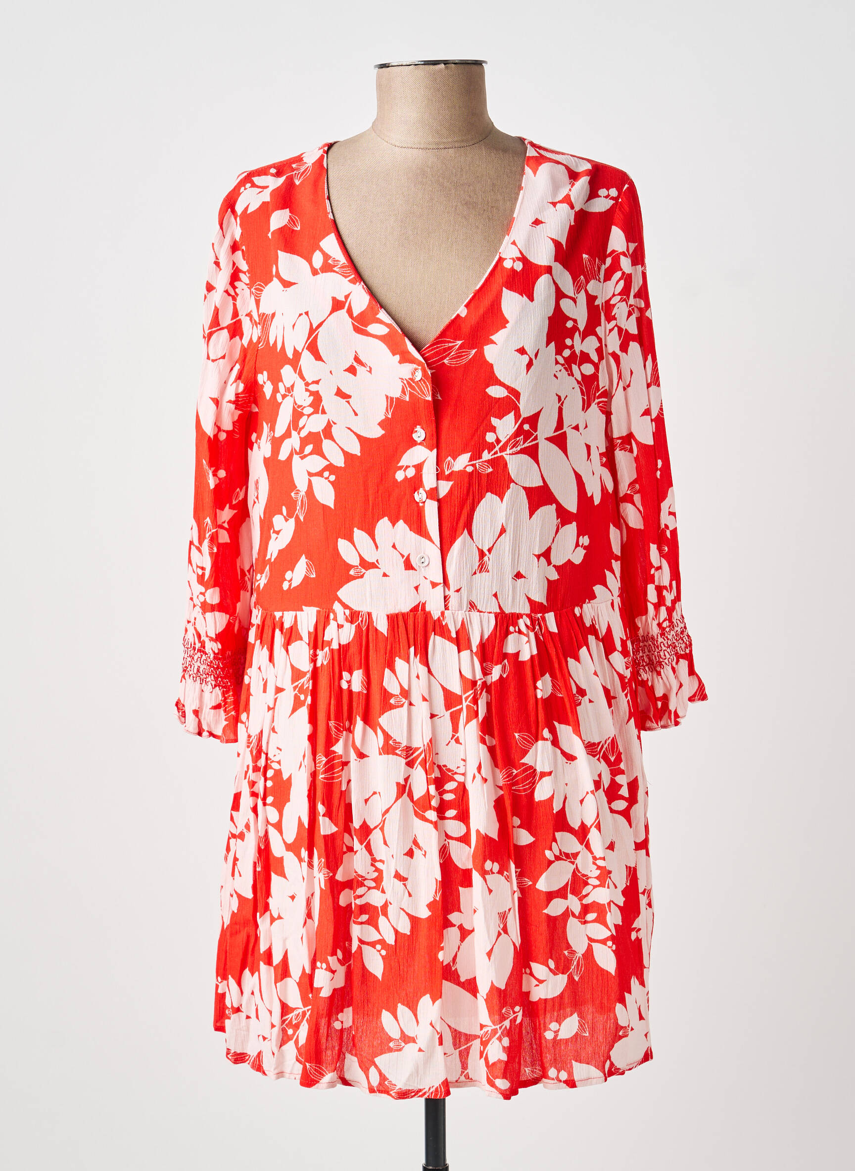 Robe courte imprimé fleurs manches 3/4 rouge EMILIE.K femme