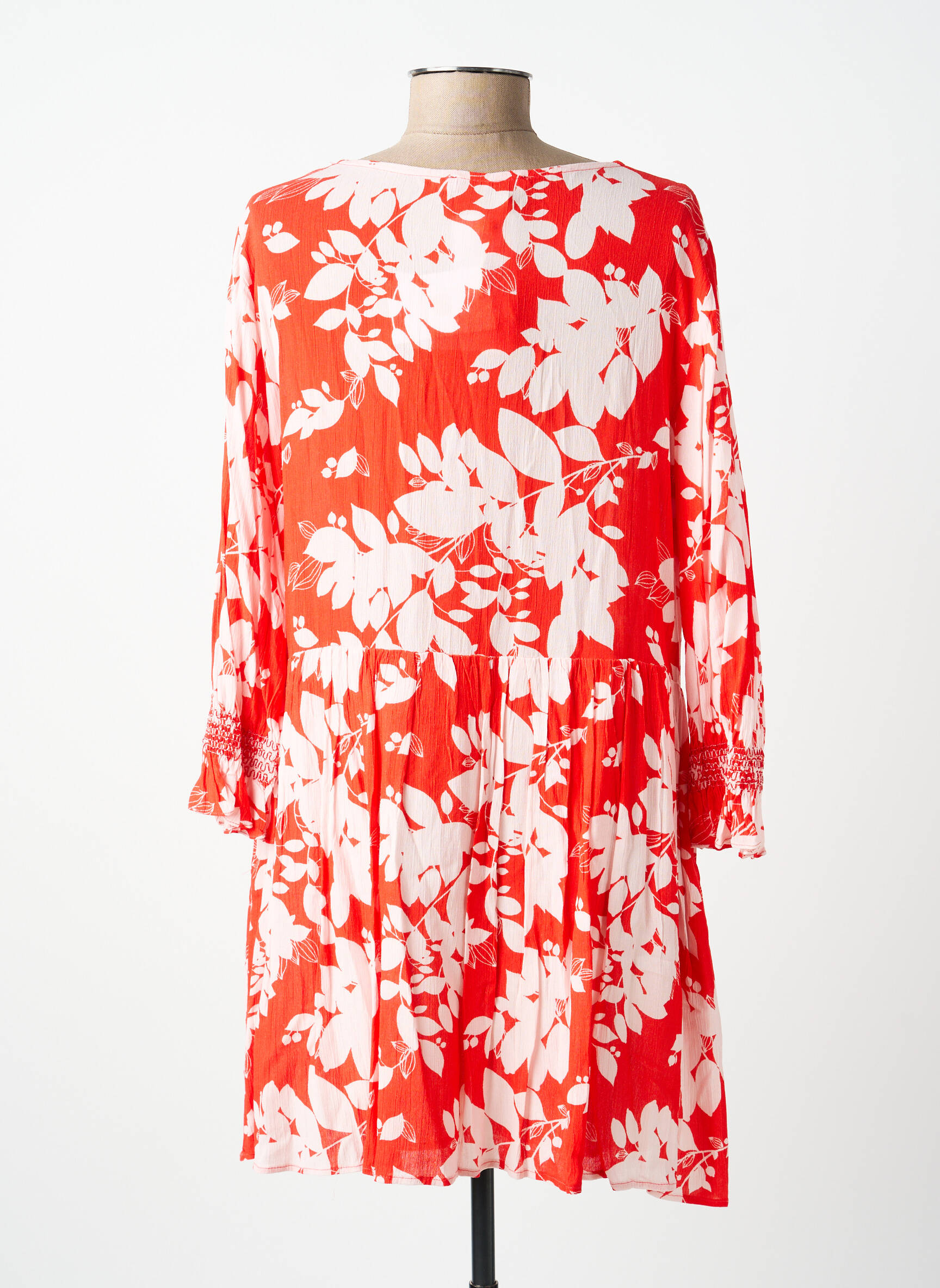 Robe courte imprimé fleurs manches 3/4 rouge EMILIE.K femme