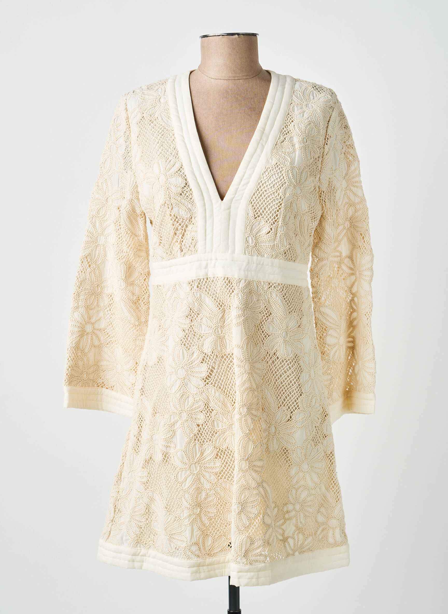 Robe courte fermeture zippée au dos manches longues beige LA PETITE ETOILE femme