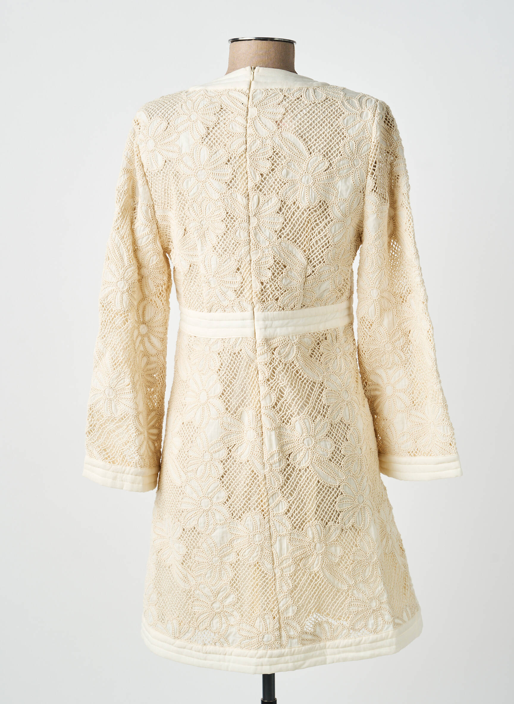 Robe courte fermeture zippée au dos manches longues beige LA PETITE ETOILE femme
