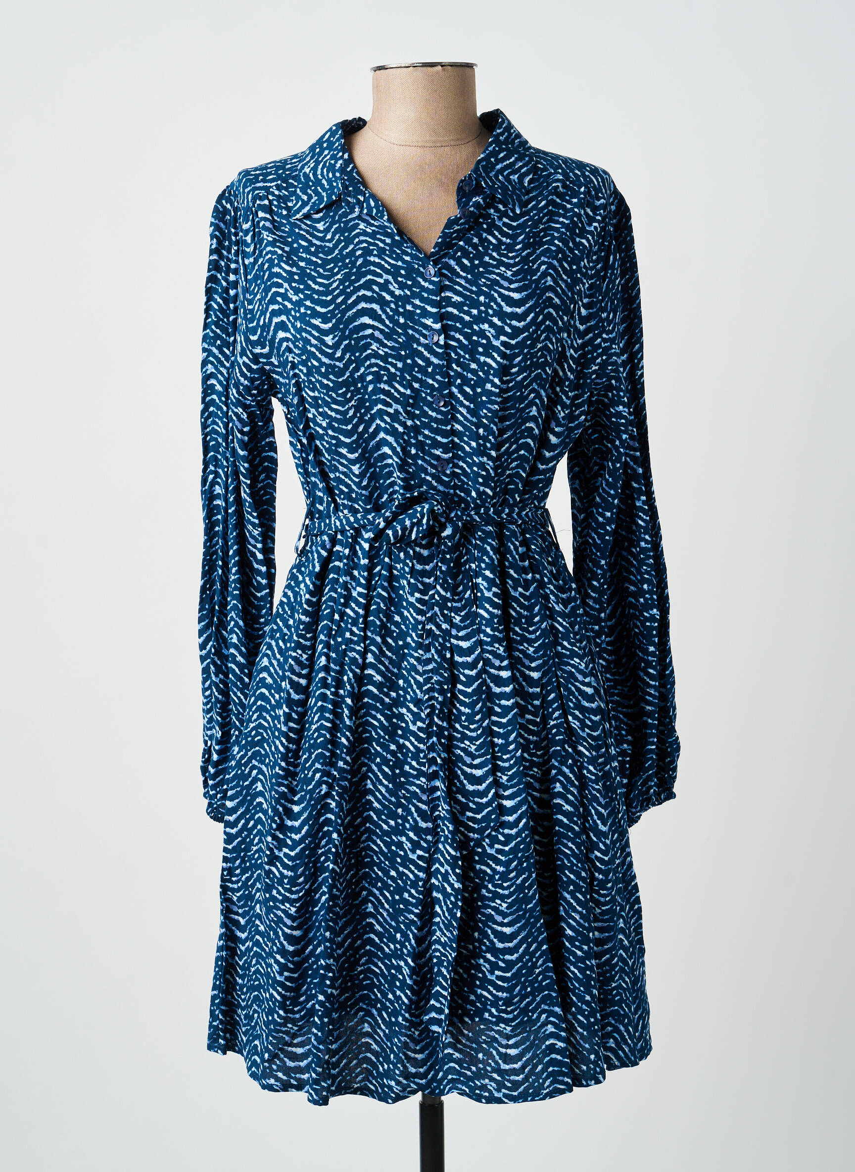 Robe courte manches longues manches longues bleu EMILIE.K femme
