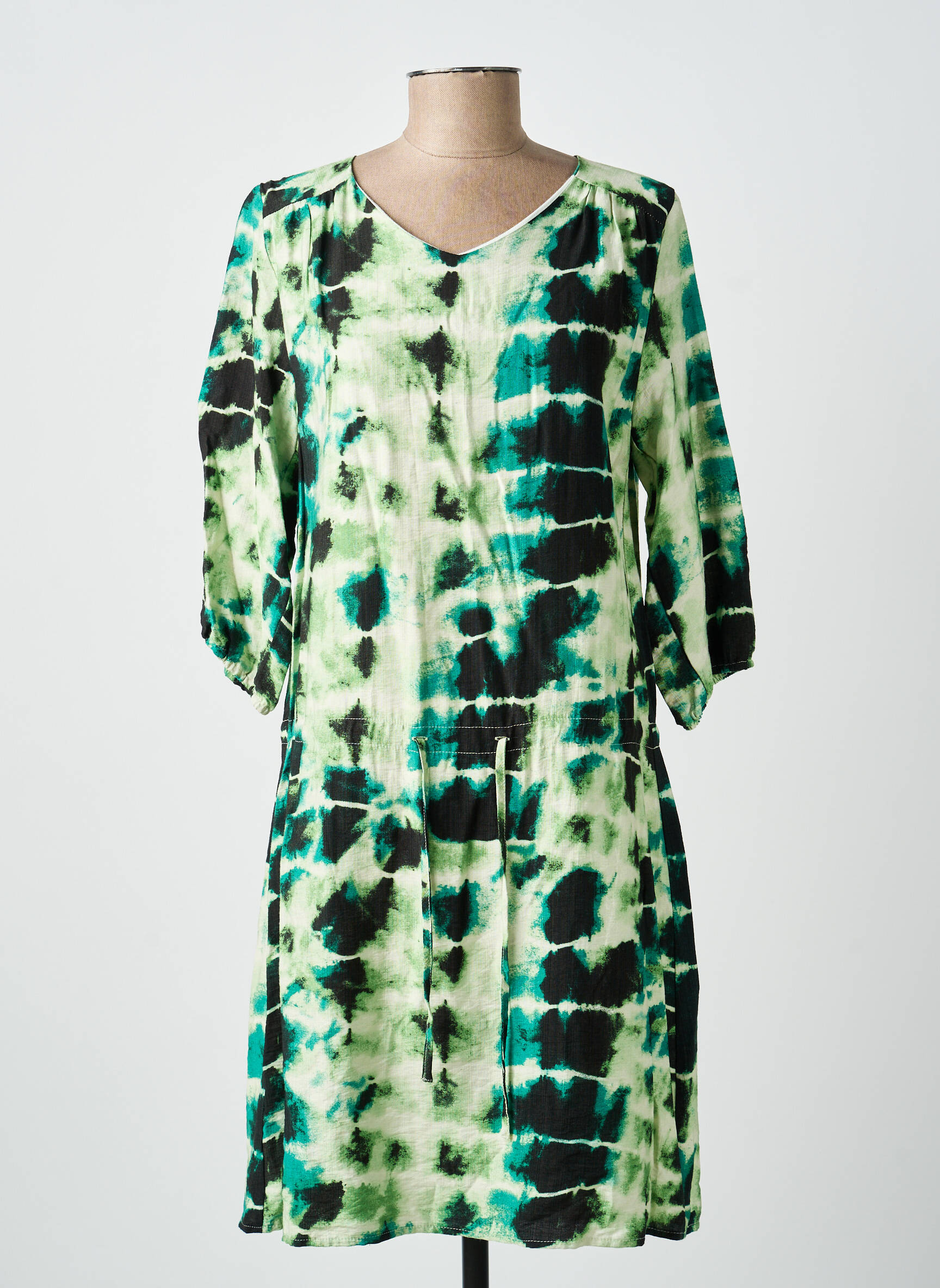 Robe mi-longue manches 3/4 manches 3/4 vert EMILIE.K femme