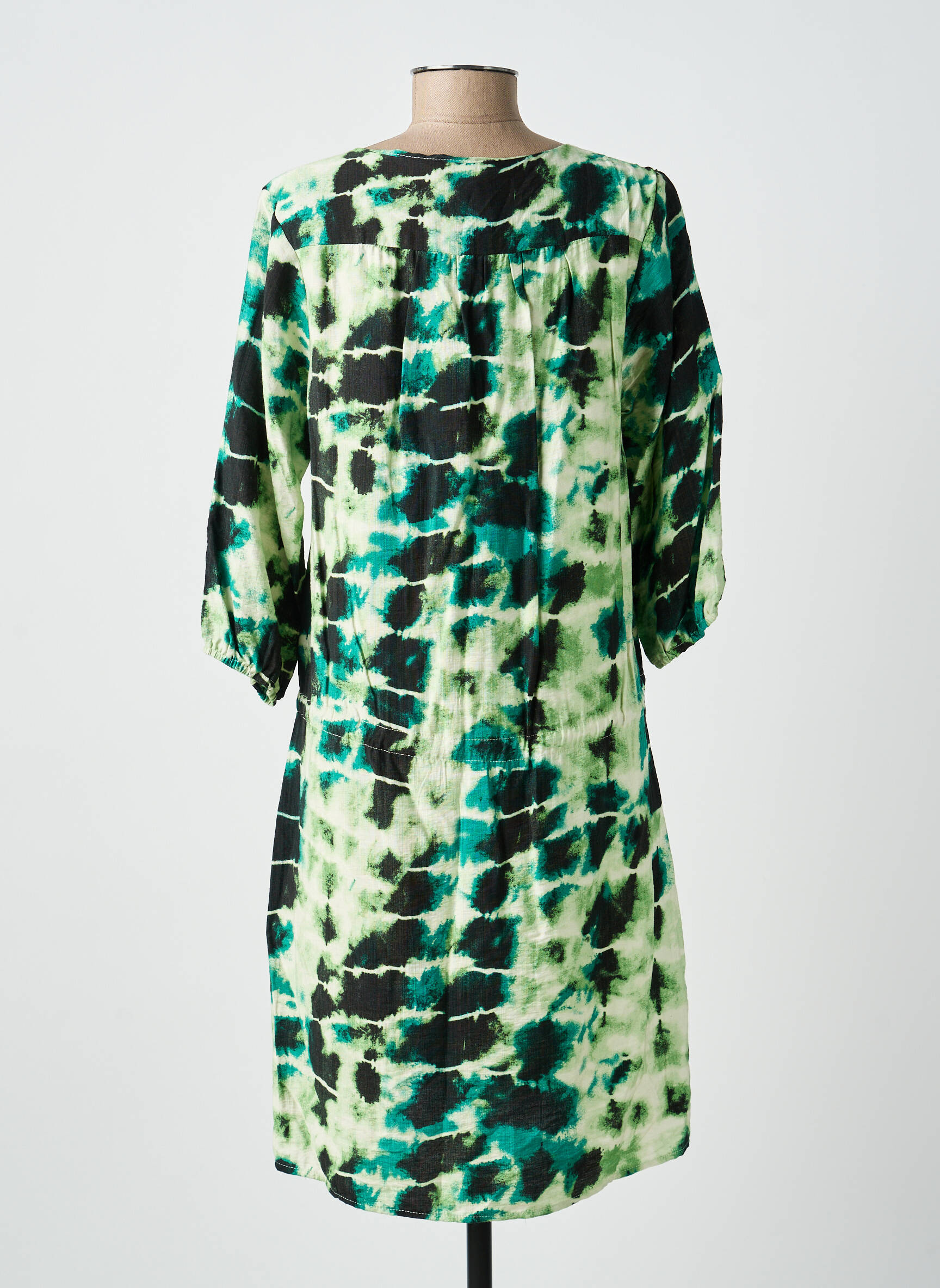 Robe mi-longue manches 3/4 manches 3/4 vert EMILIE.K femme