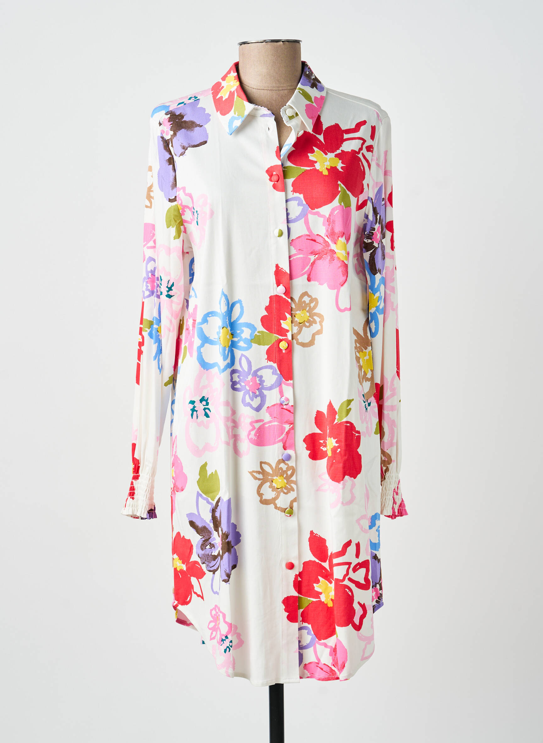 Robe mi-longue imprimé fleurs manches longues rouge NUMPH femme