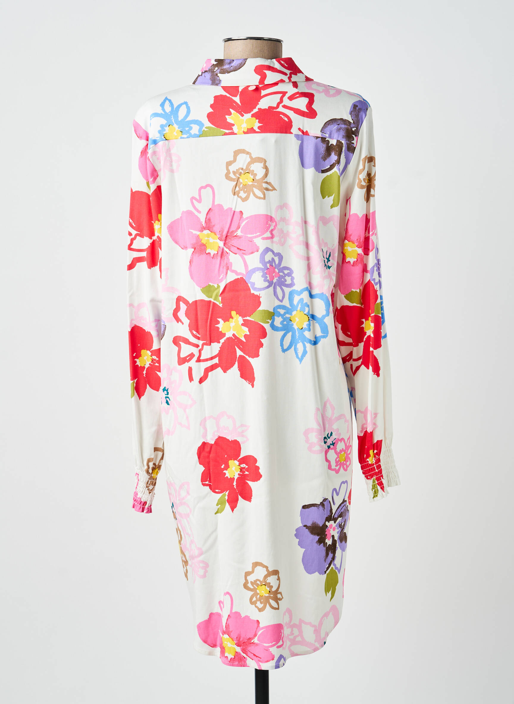 Robe mi-longue imprimé fleurs manches longues rouge NUMPH femme