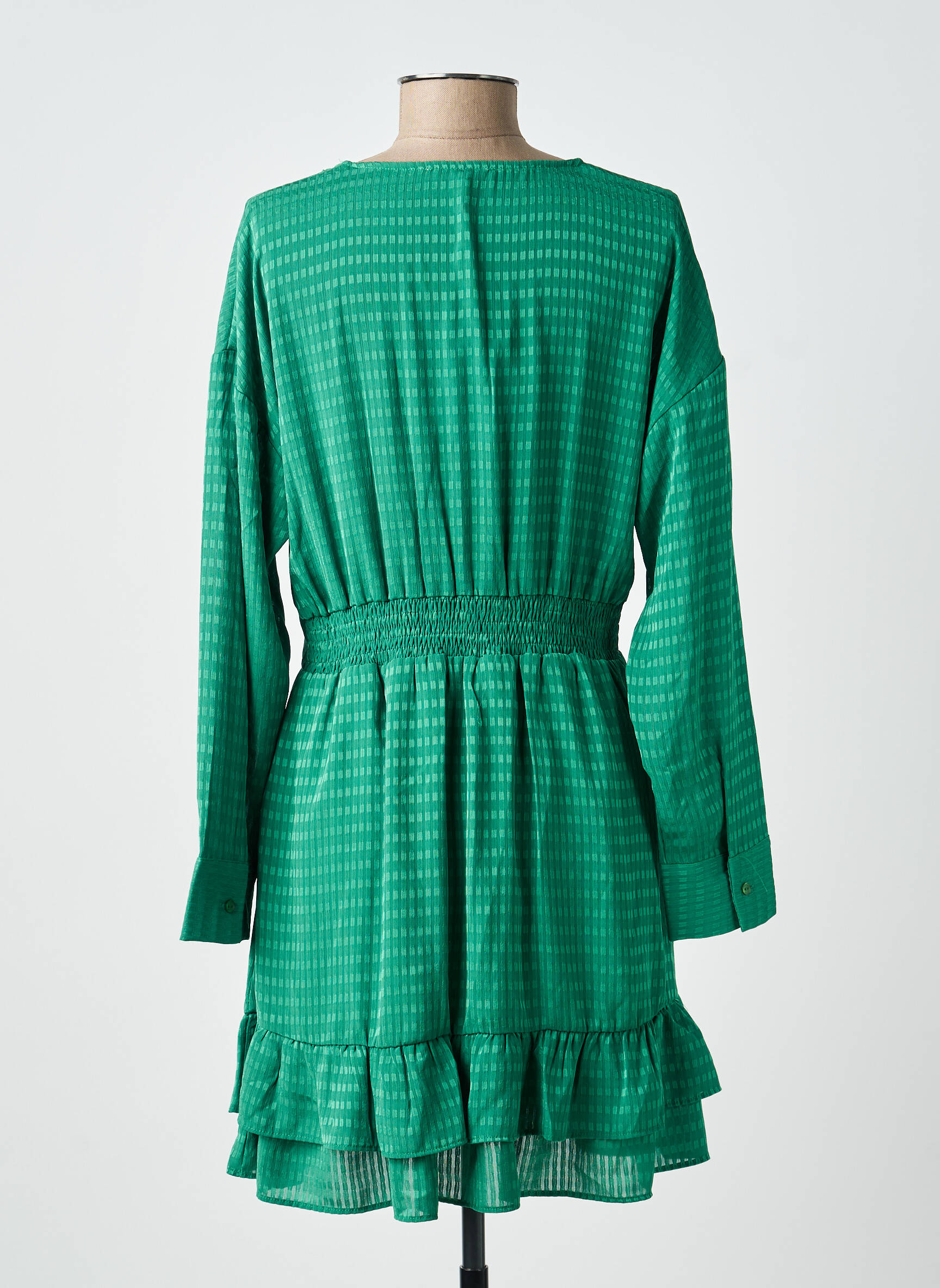 Robe courte coupe évasée manches longues vert EMILIE.K femme