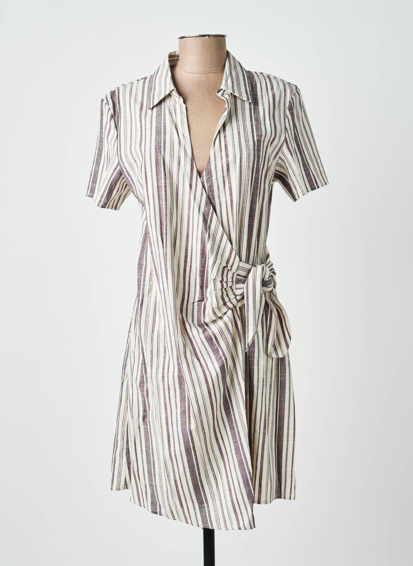 Robe courte manches courtes manches courtes marron ARTLOVE femme