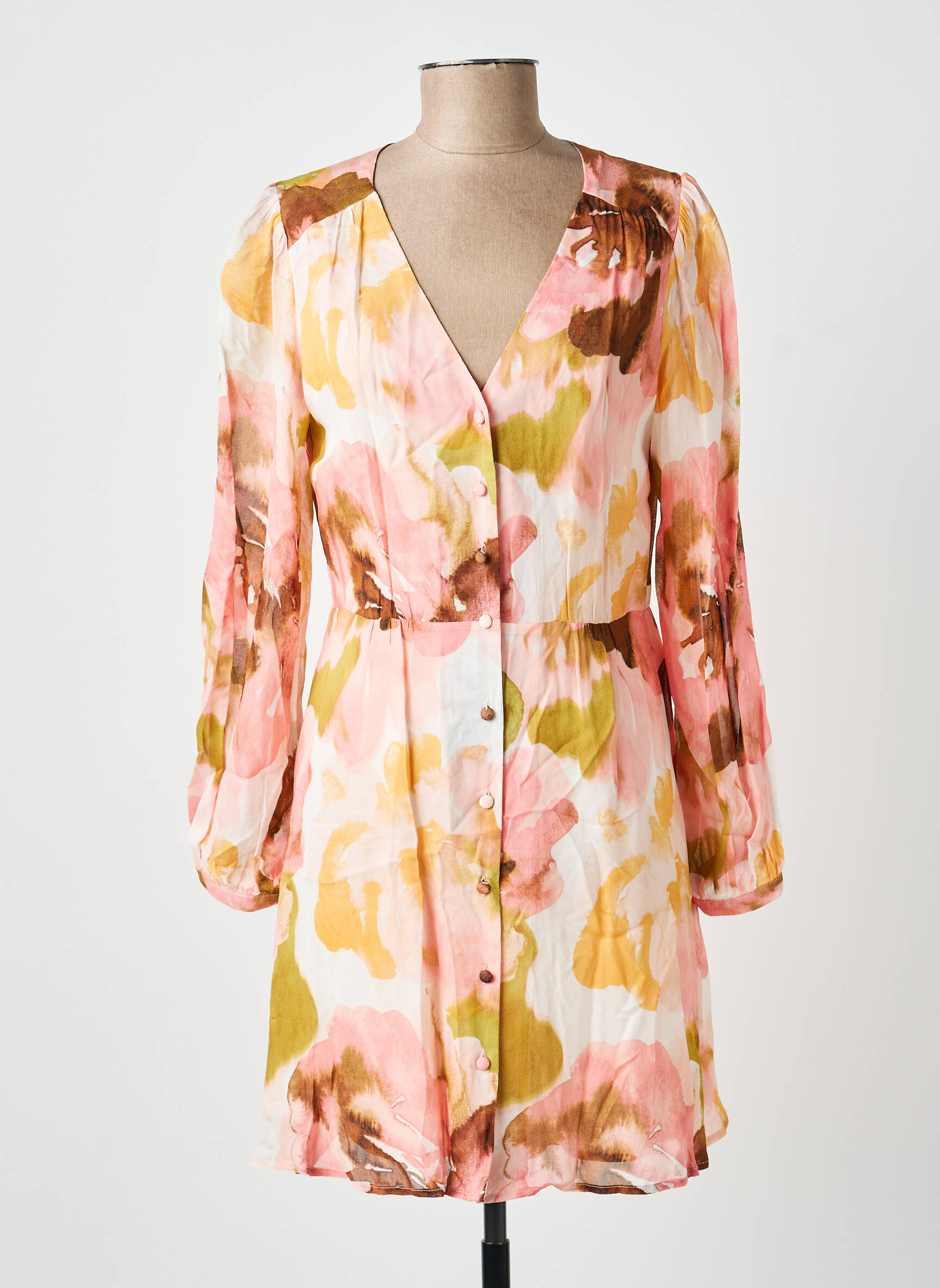 Robe mi-longue coupe fluide manches longues rose LA PETITE FRANCAISE femme