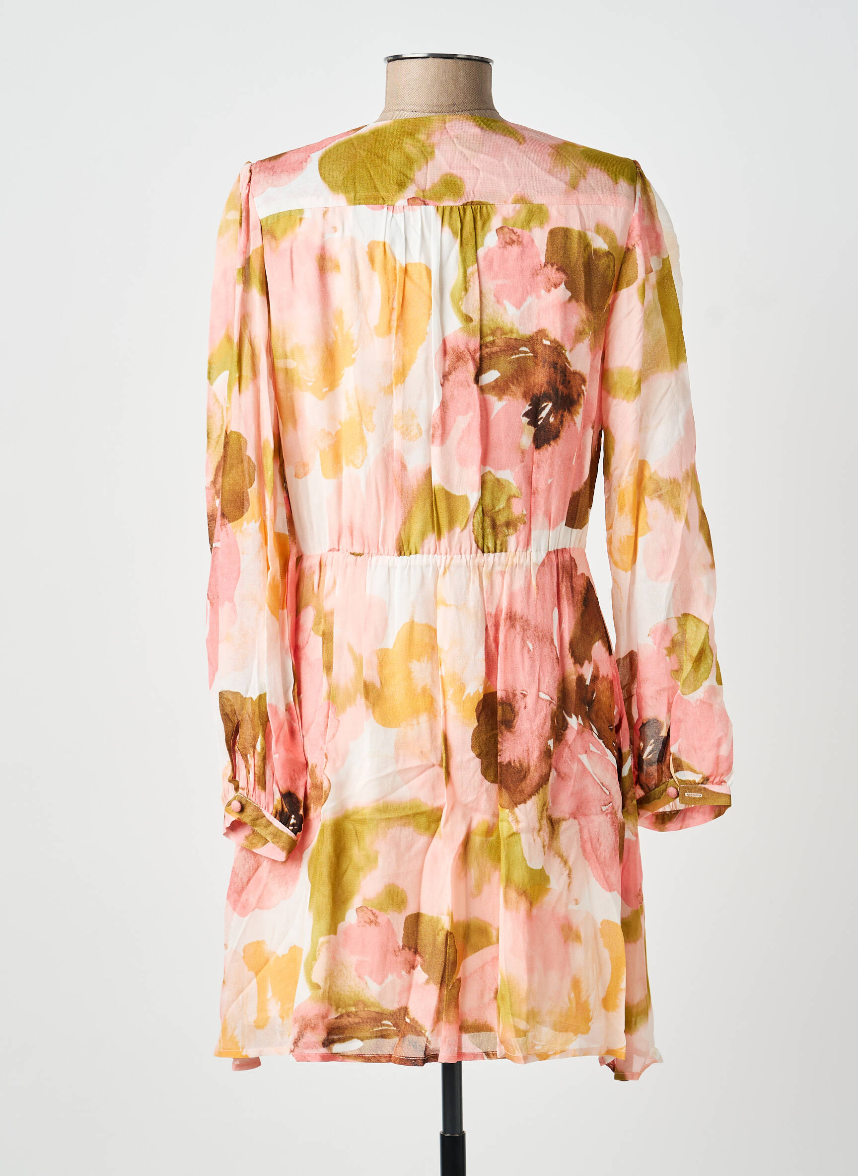 Robe mi-longue coupe fluide manches longues rose LA PETITE FRANCAISE femme