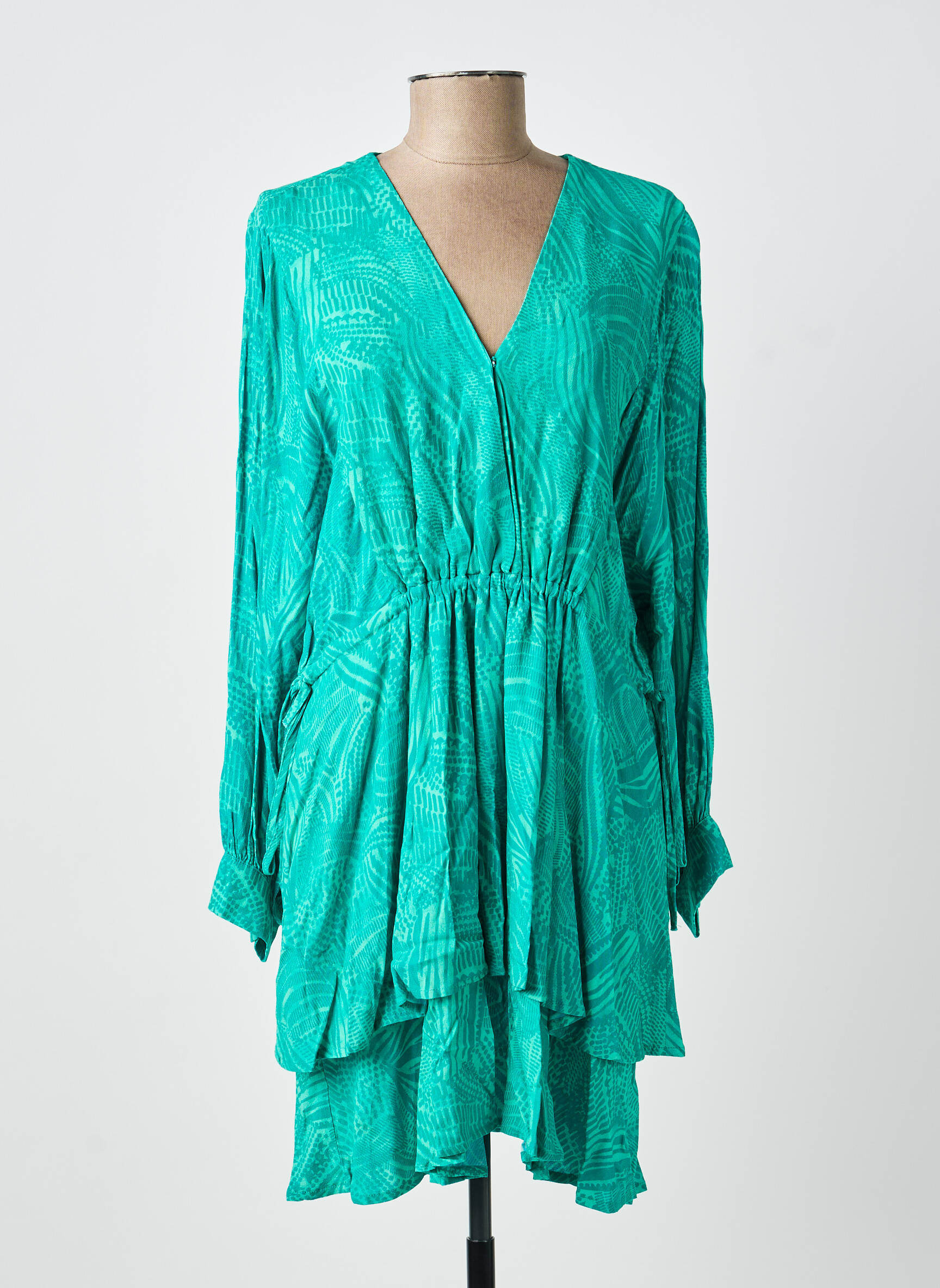 Robe courte manches longues manches longues vert ARTLOVE femme