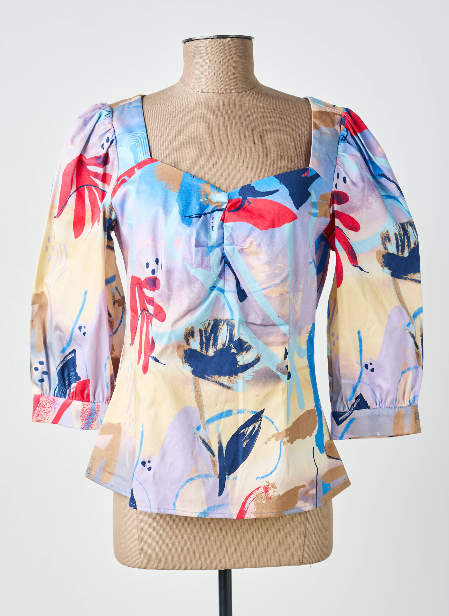 Top imprimé fantaisie manches 3/4 bleu NUMPH femme