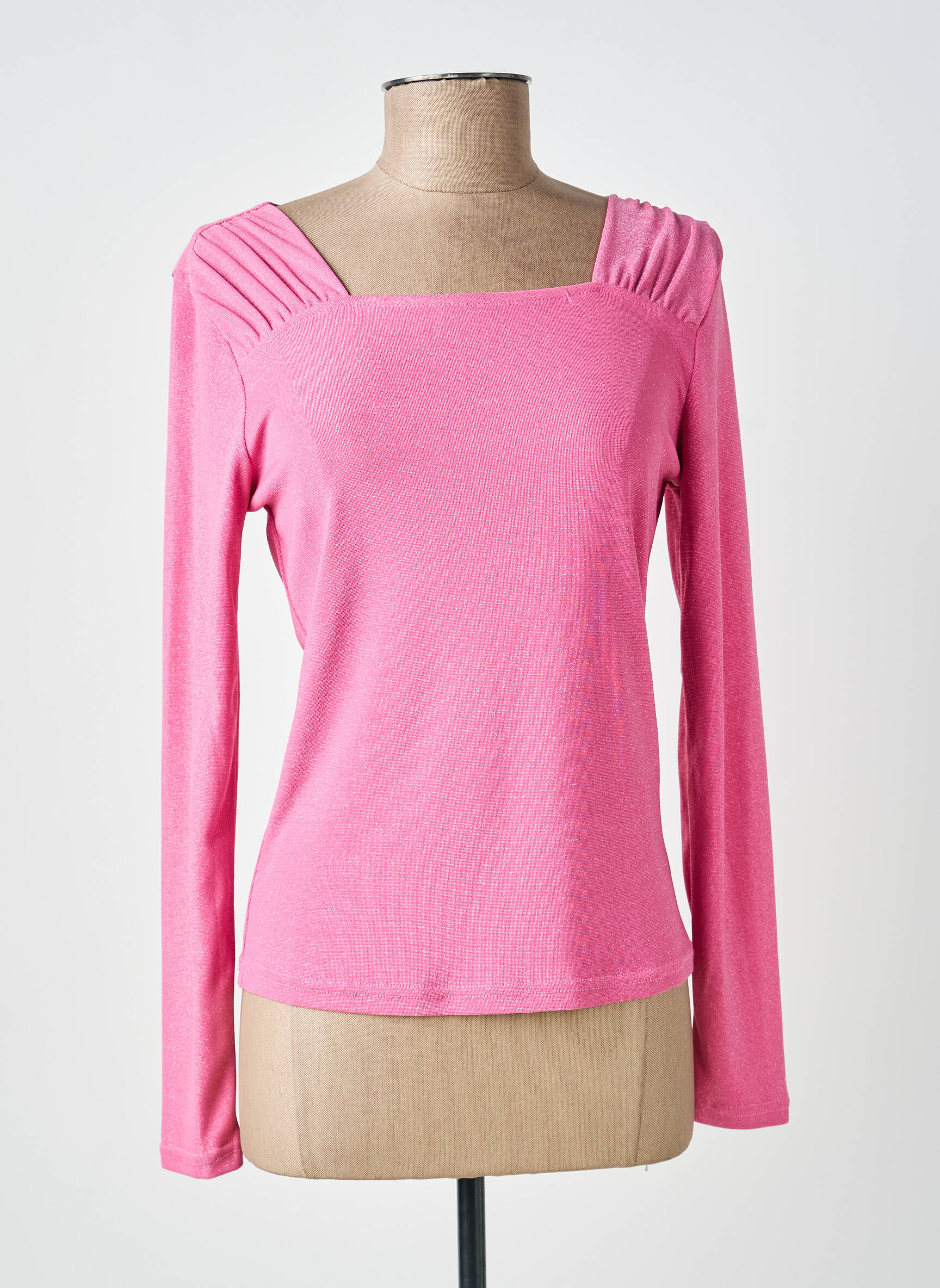 Top col carré manches longues rose NUMPH femme