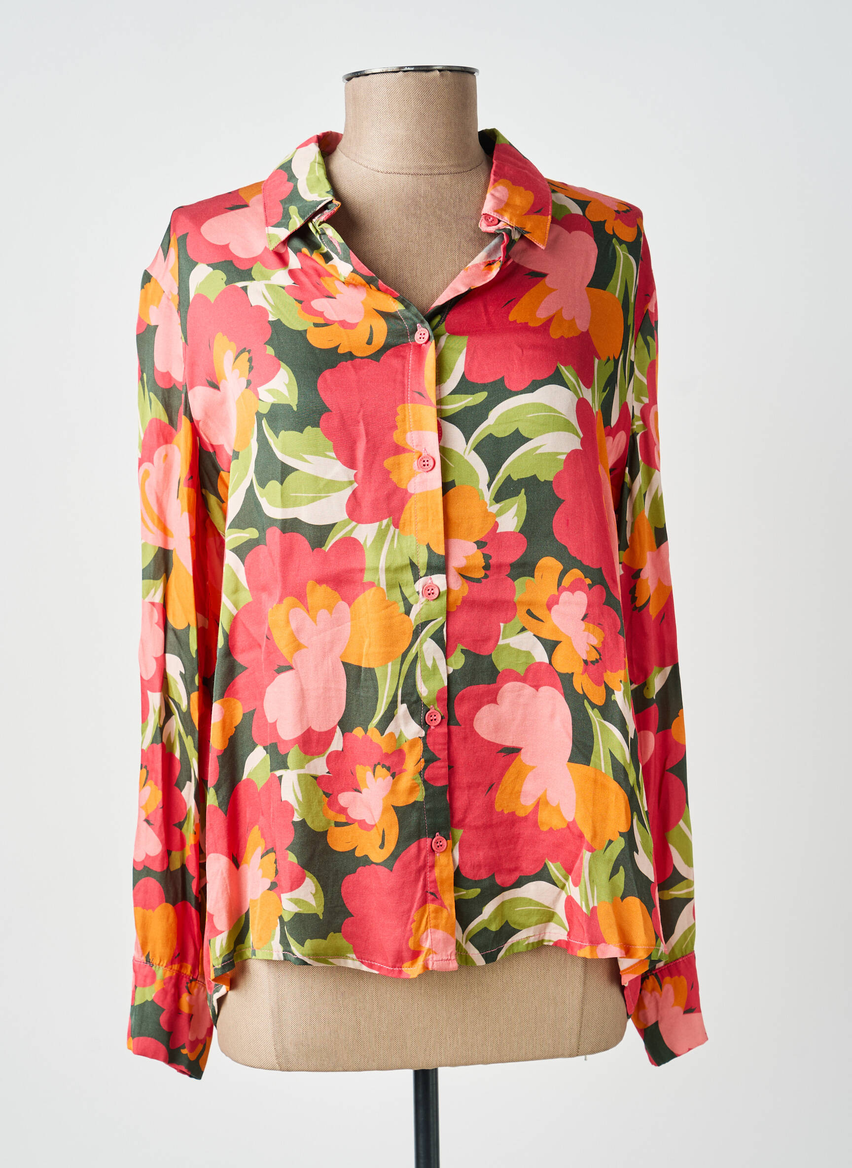 Chemisier imprimé fleurs manches longues orange KANOPE femme