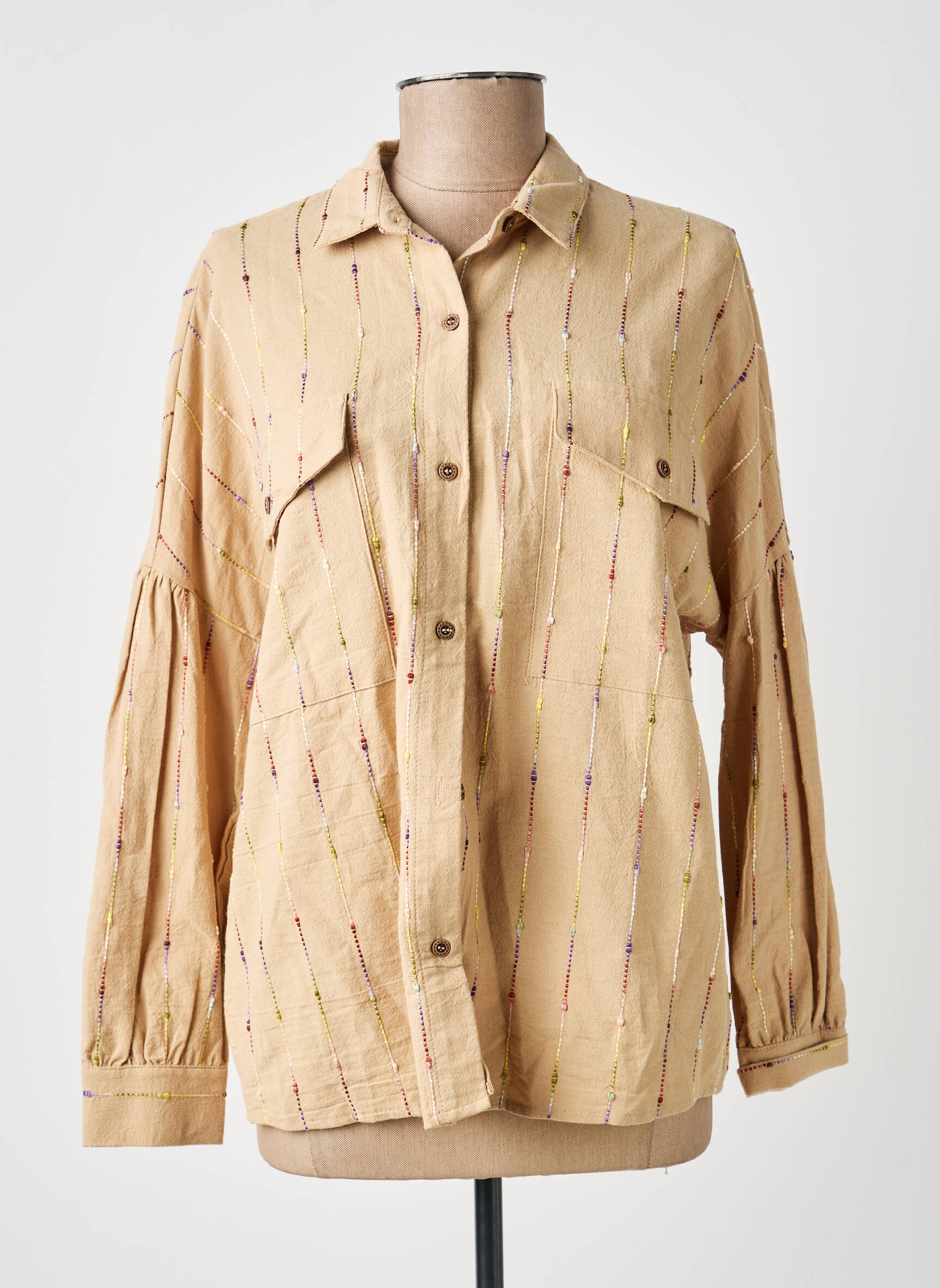 Chemisier coupe cintrée manches longues beige EMILIE.K femme