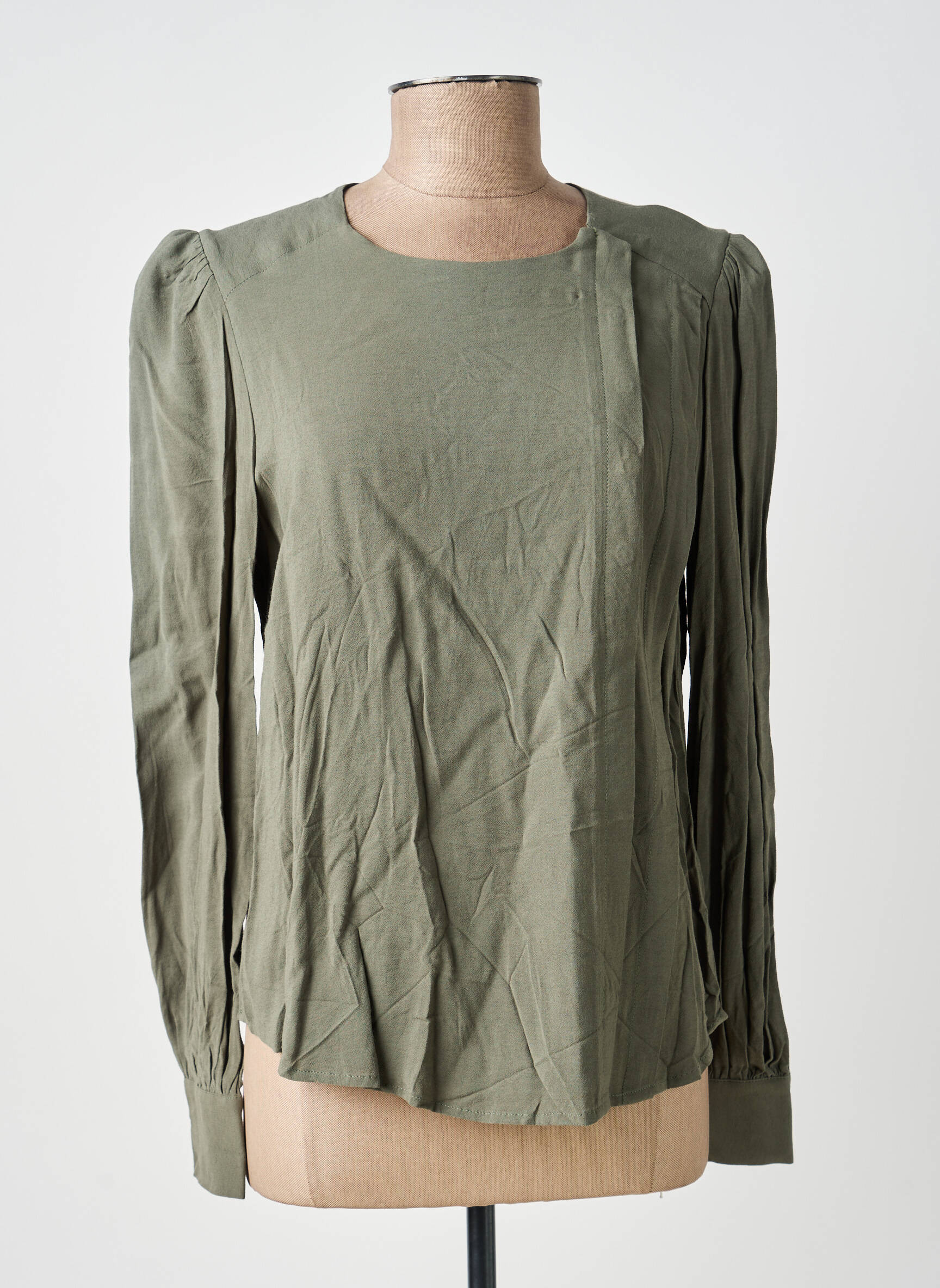 Blouse poignets boutonnés avec fente manches longues vert YUKA femme