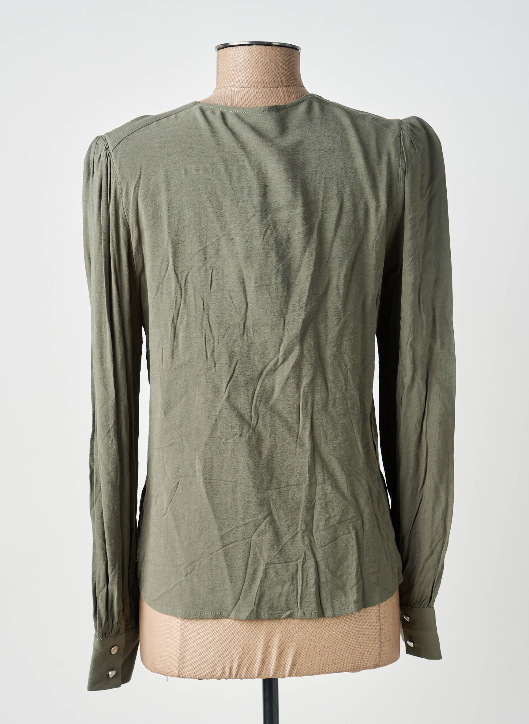 Blouse poignets boutonnés avec fente manches longues vert YUKA femme