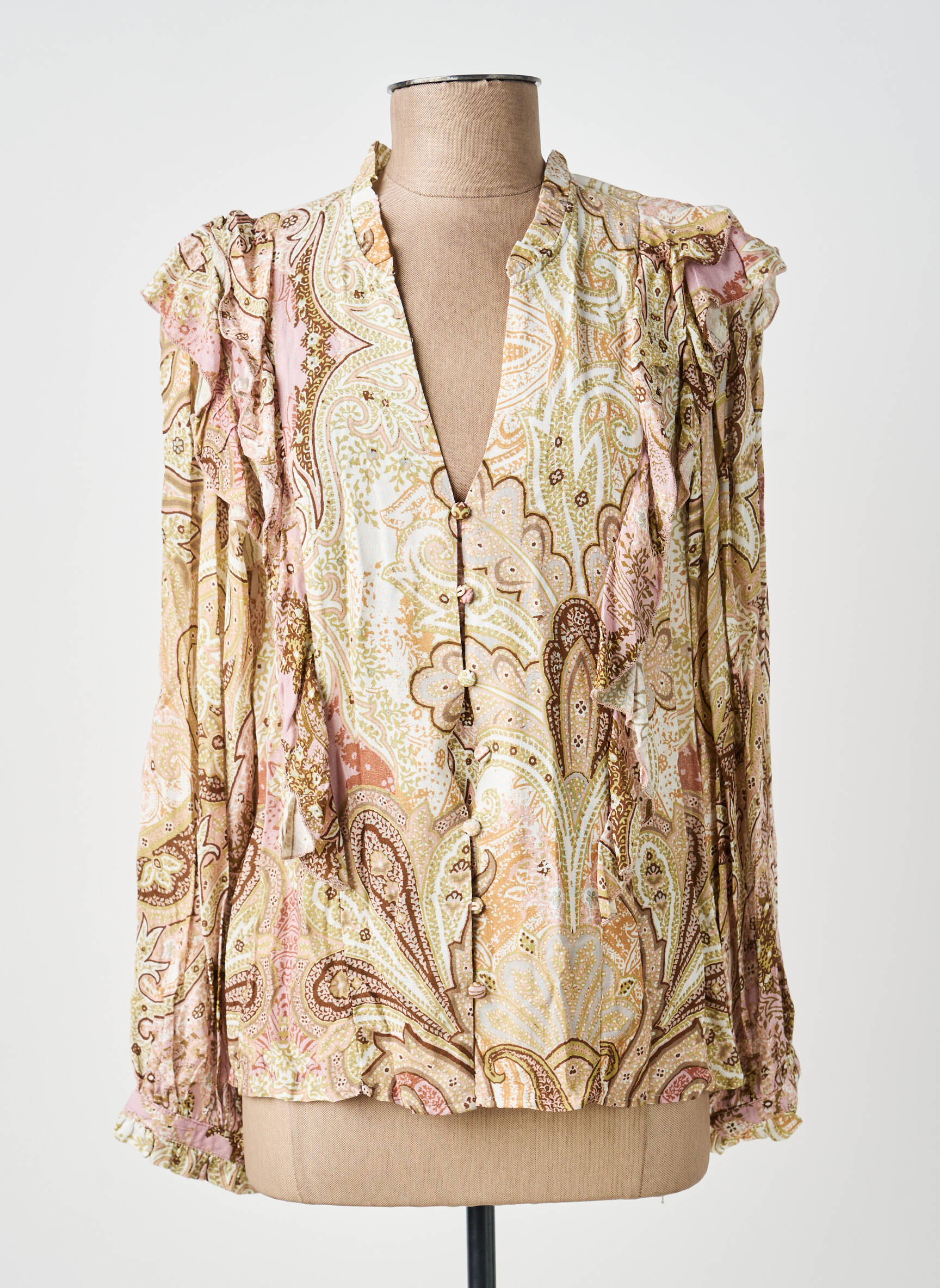 Chemisier imprimé fleurs manches longues beige LA PETITE ETOILE femme