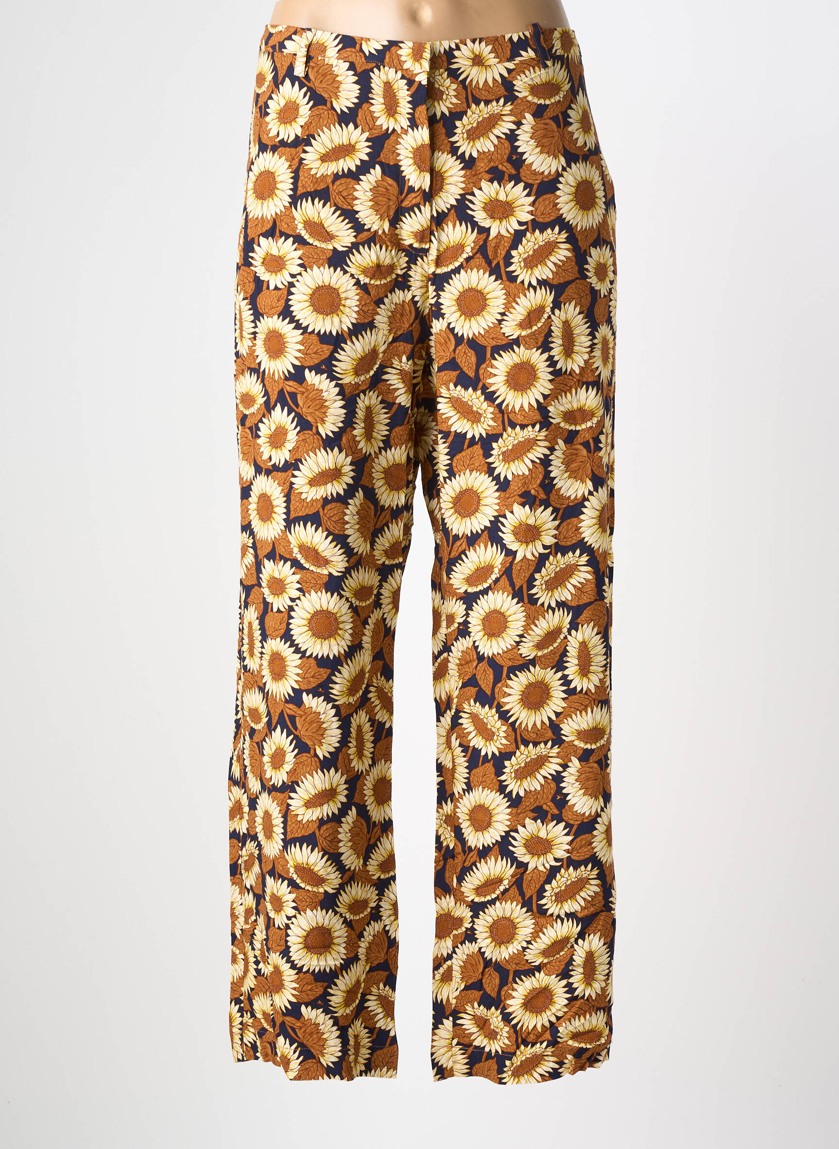 Pantalon droit tissage popeline taille normale marron NICE THINGS femme