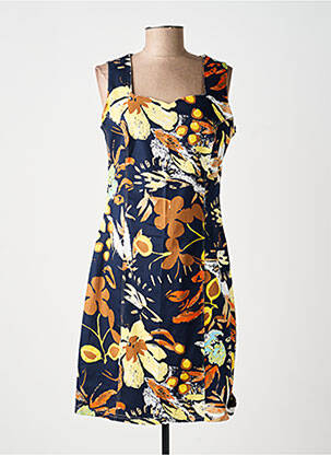 Robe mi-longue imprimé fleurs sans manche bleu GUY DUBOUIS femme