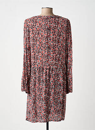 Robe mi-longue imprimé fleurs manches longues rouge C'EST BEAU LA VIE femme