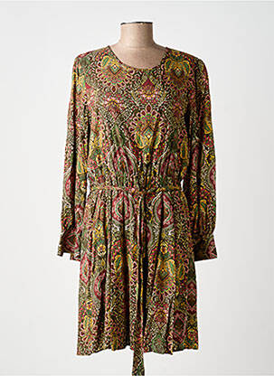 Robe mi-longue imprimé fleurs manches longues vert C'EST BEAU LA VIE femme
