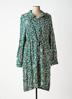 Robe mi-longue imprimé fleurs manches longues vert C'EST BEAU LA VIE femme