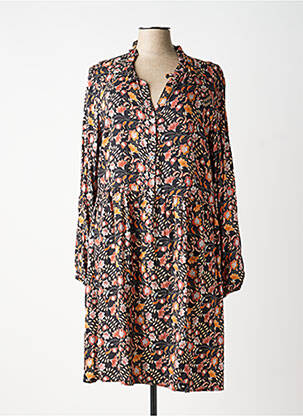 Robe mi-longue imprimé fleurs manches longues noir C'EST BEAU LA VIE femme