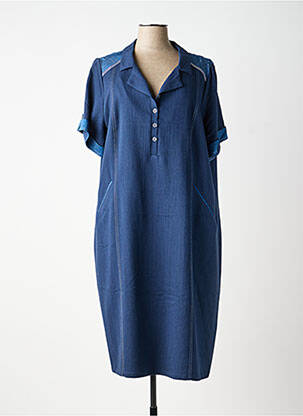 Robe mi-longue tissage crêpe manches courtes bleu GUY DUBOUIS femme