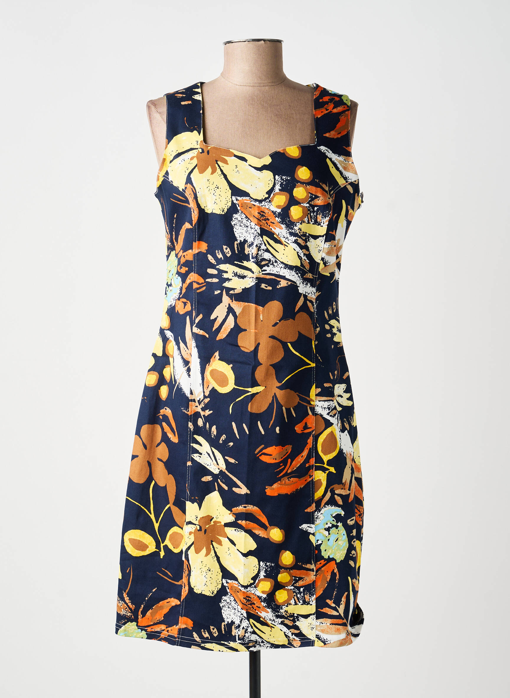 Robe mi-longue imprimé fleurs sans manche bleu GUY DUBOUIS femme