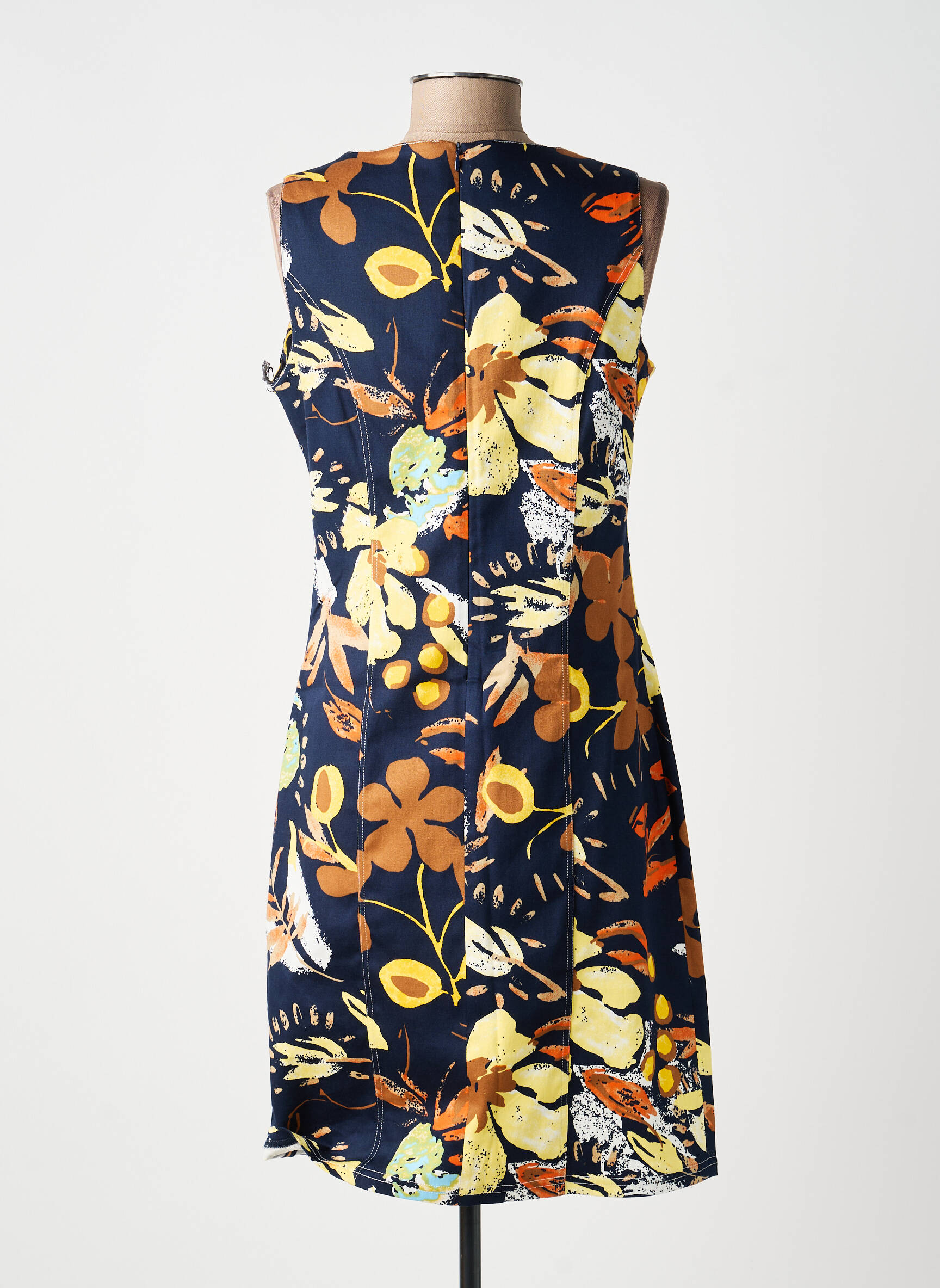 Robe mi-longue imprimé fleurs sans manche bleu GUY DUBOUIS femme