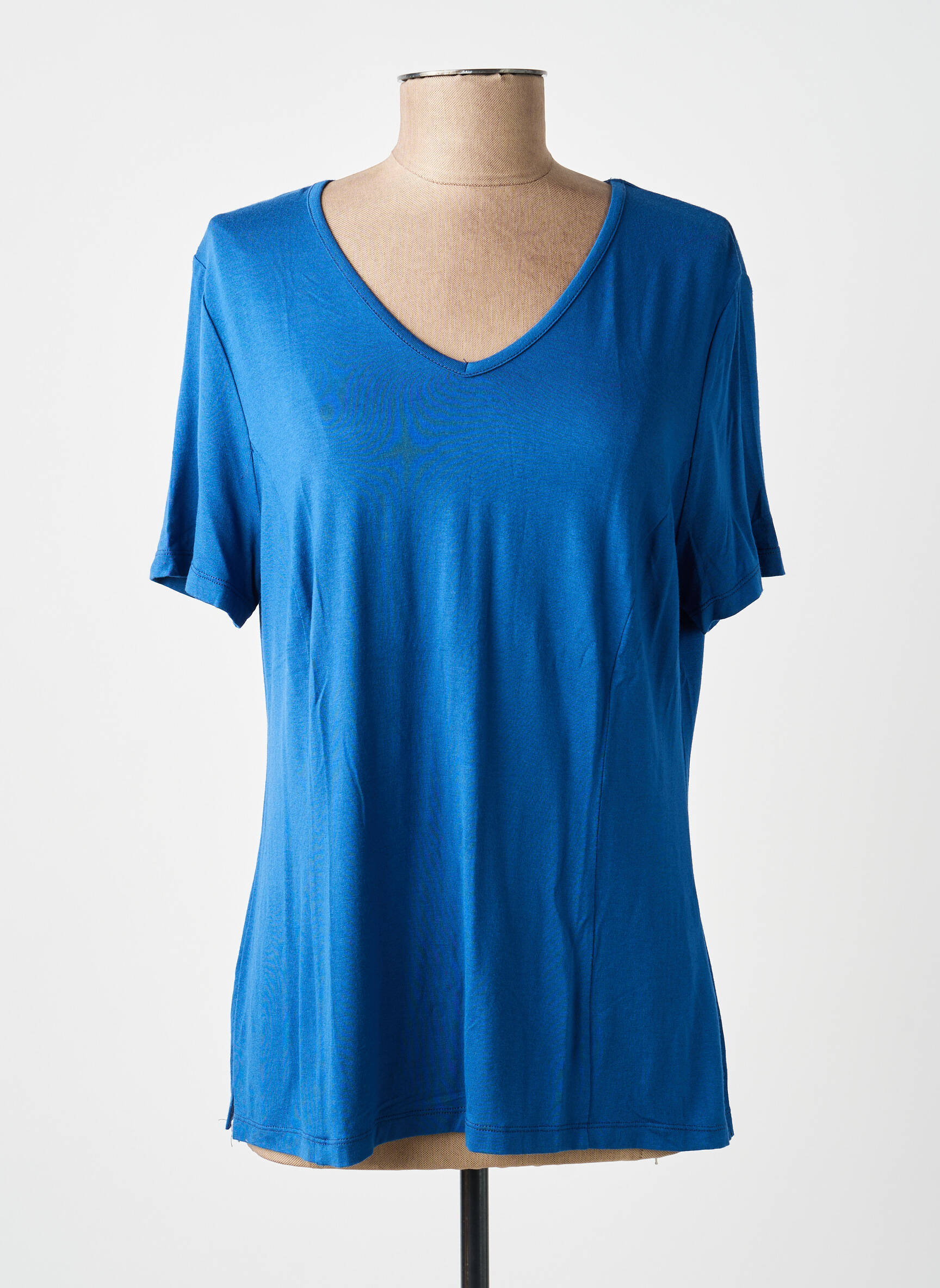 T-shirt col v manches courtes bleu GUY DUBOUIS femme