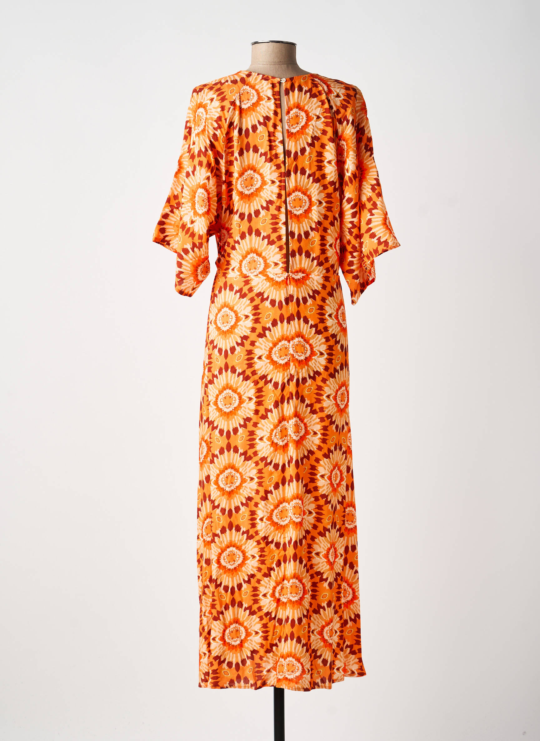 Robe longue manches courtes manches courtes orange C'EST BEAU LA VIE femme
