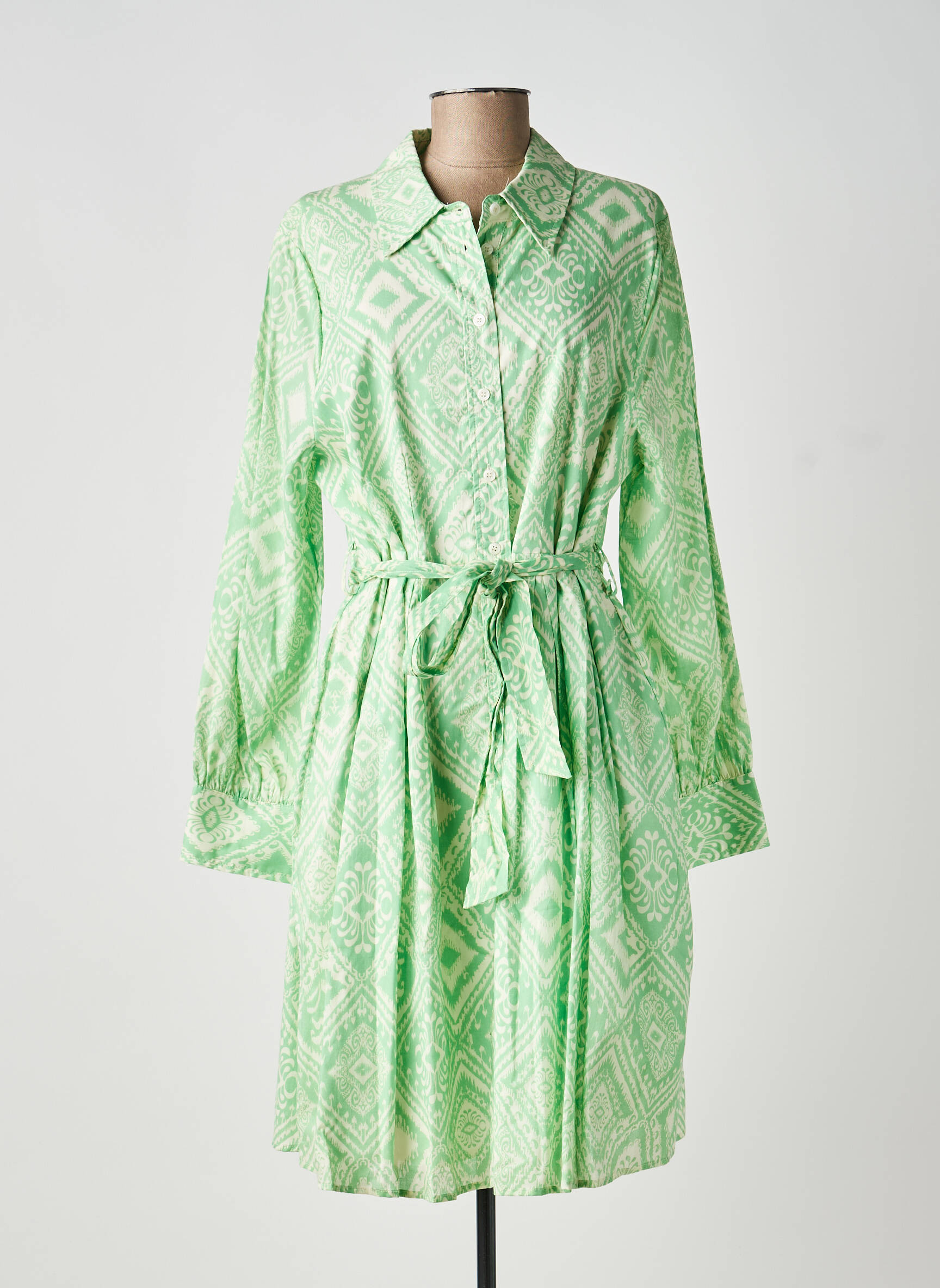 Robe mi-longue imprimé fantaisie manches longues vert TRAMONTANA femme