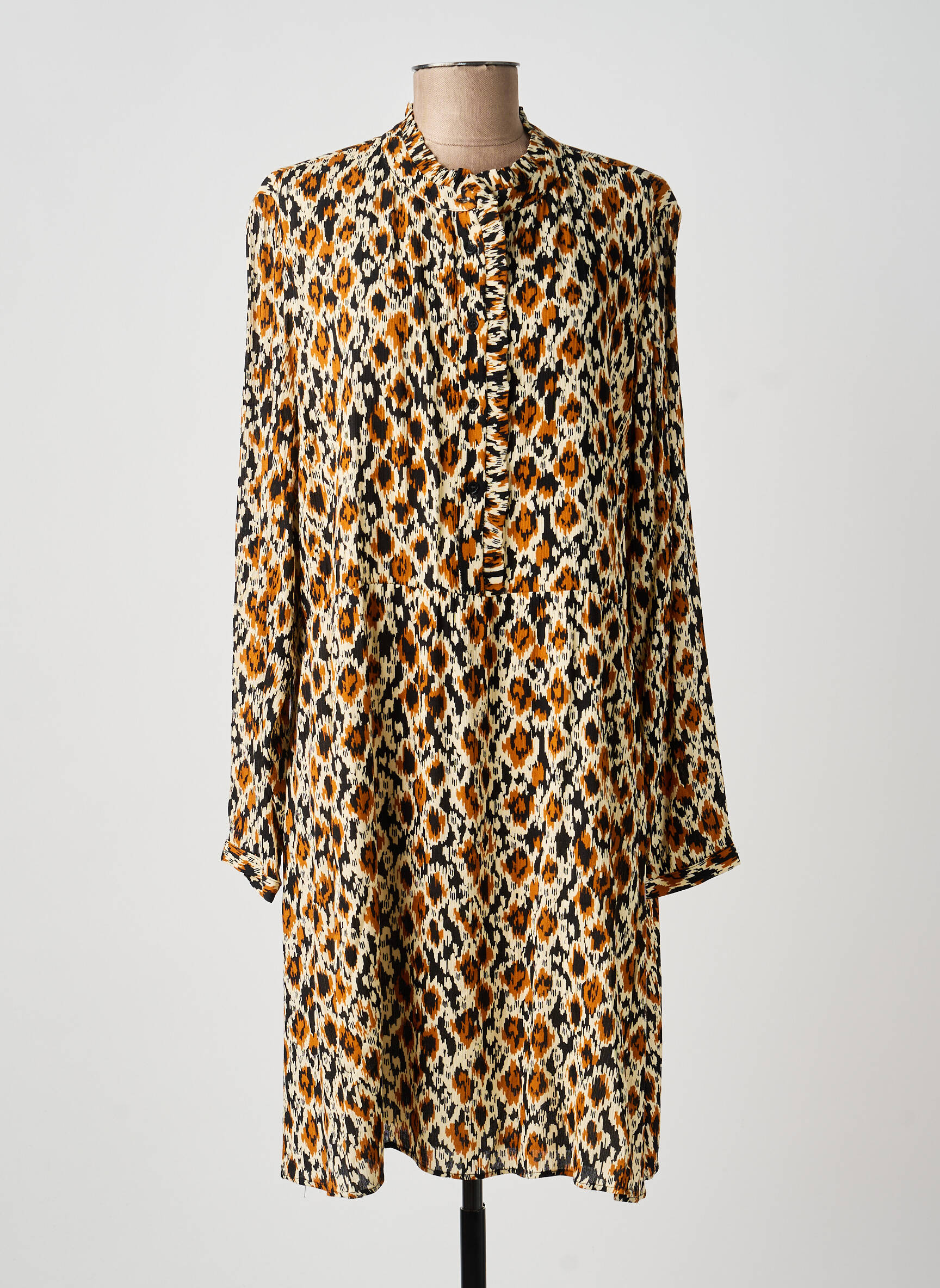 Robe mi-longue coupe fluide manches longues beige C'EST BEAU LA VIE femme
