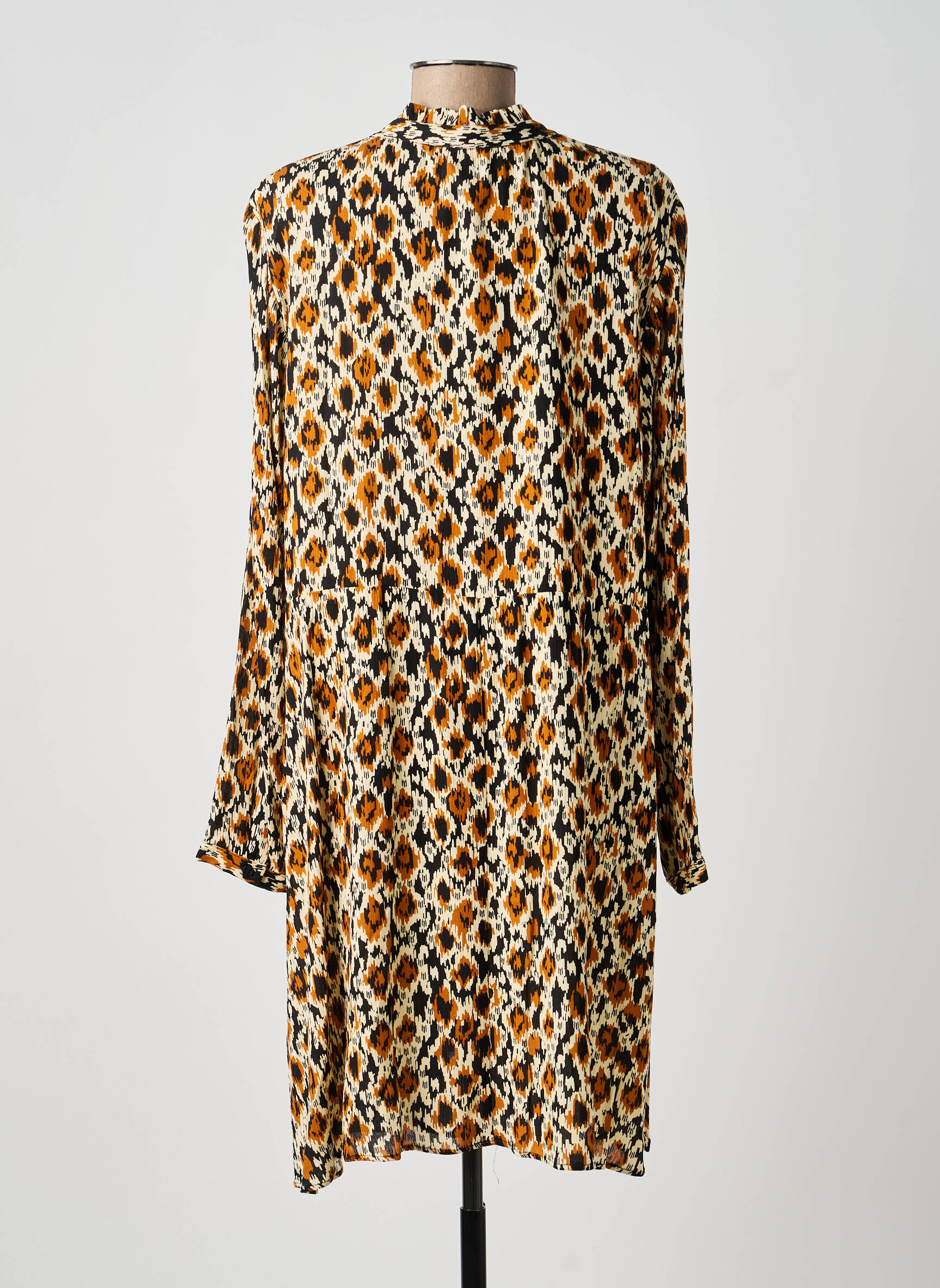 Robe mi-longue coupe fluide manches longues beige C'EST BEAU LA VIE femme