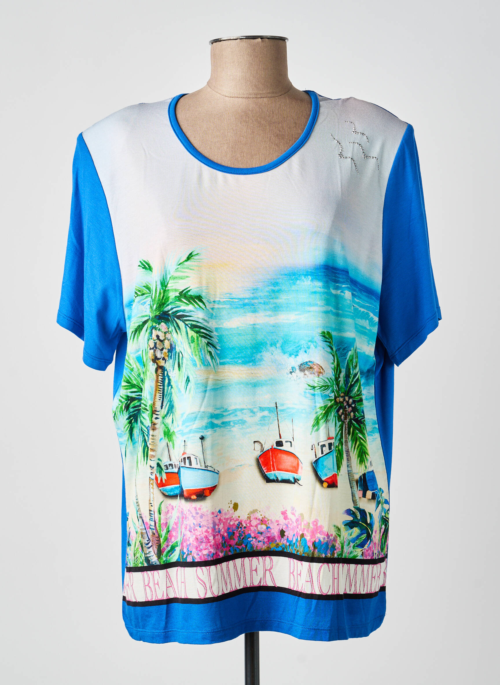 T-shirt coupe droite manches courtes bleu I.ODENA femme