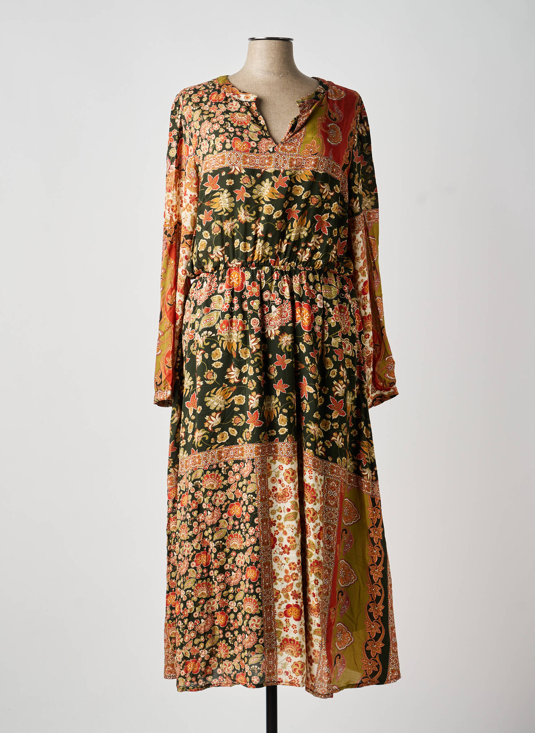 Robe longue manches longues manches longues vert C'EST BEAU LA VIE femme