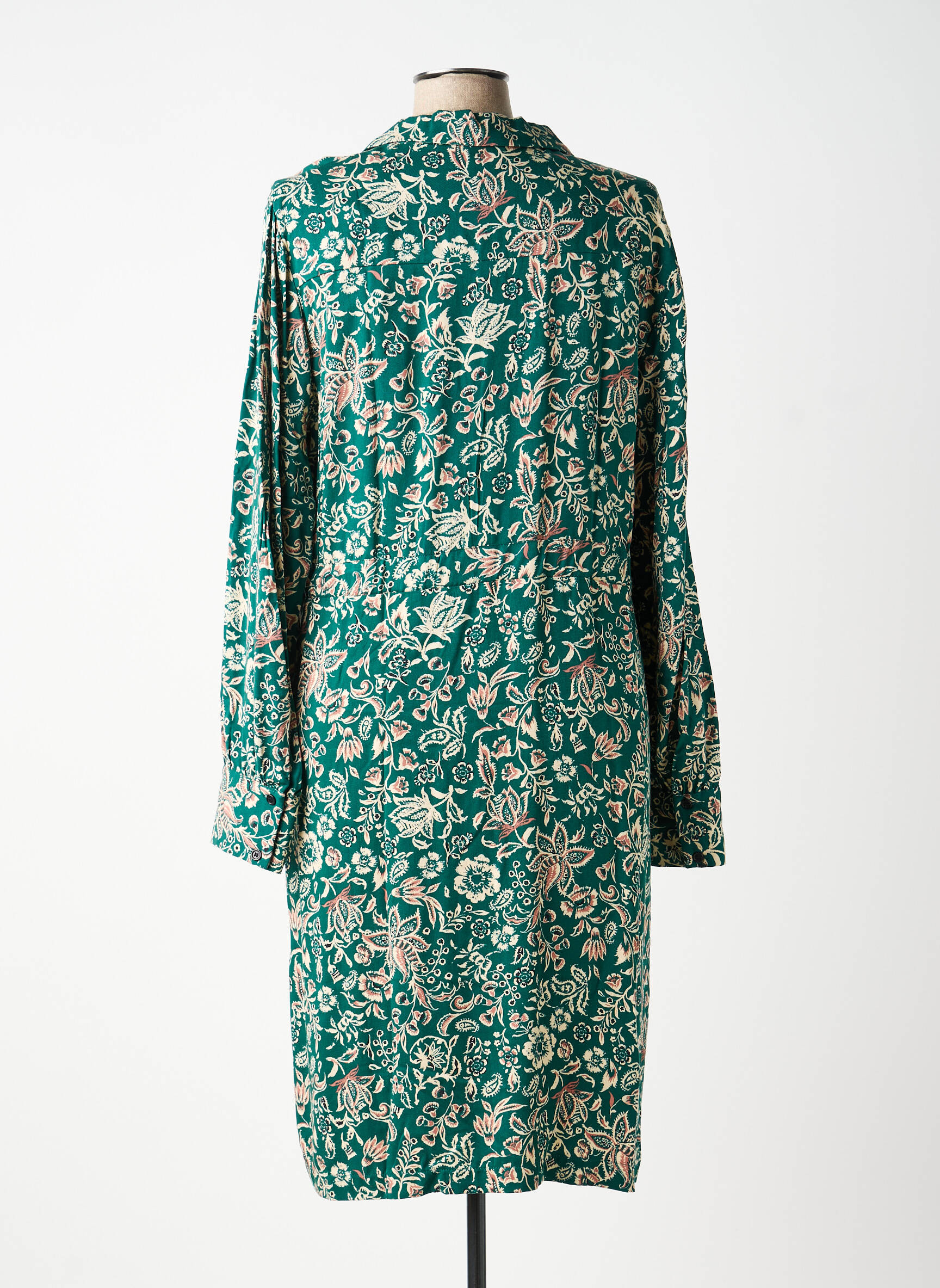 Robe mi-longue imprimé fleurs manches longues vert C'EST BEAU LA VIE femme