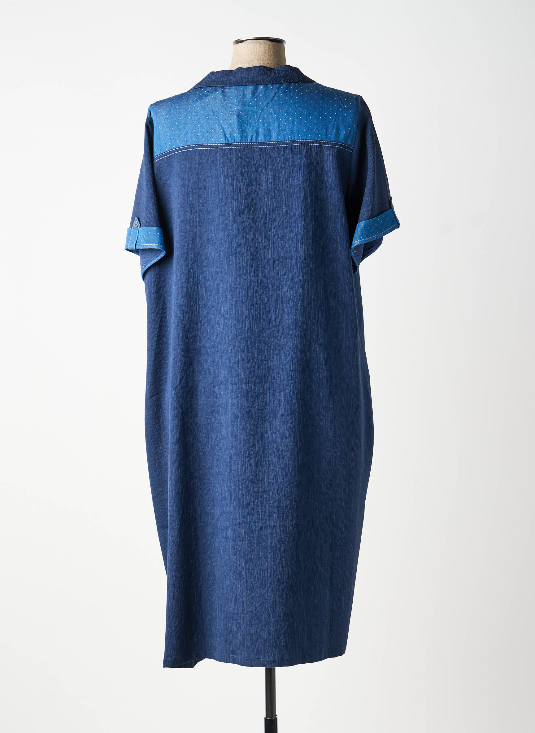 Robe mi-longue tissage crêpe manches courtes bleu GUY DUBOUIS femme