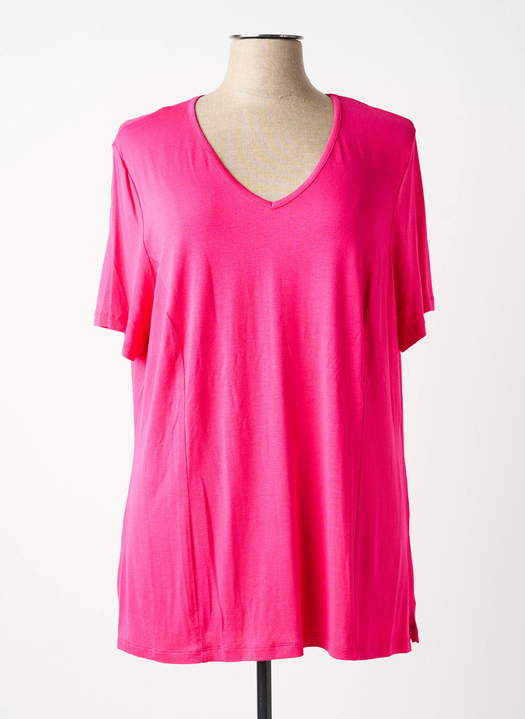 T-shirt col v manches courtes rose GUY DUBOUIS femme