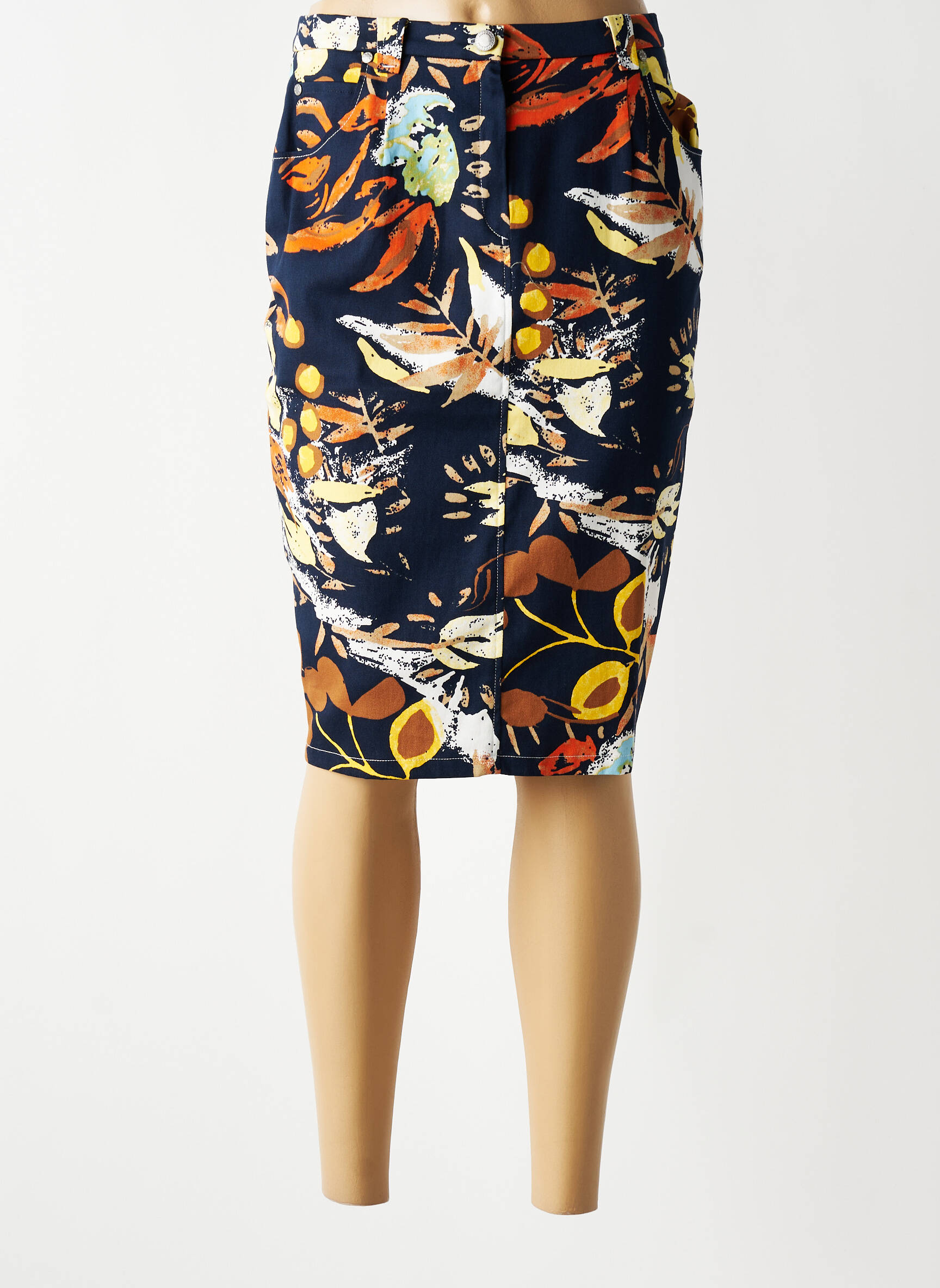Jupe mi-longue stretch bleu GUY DUBOUIS femme