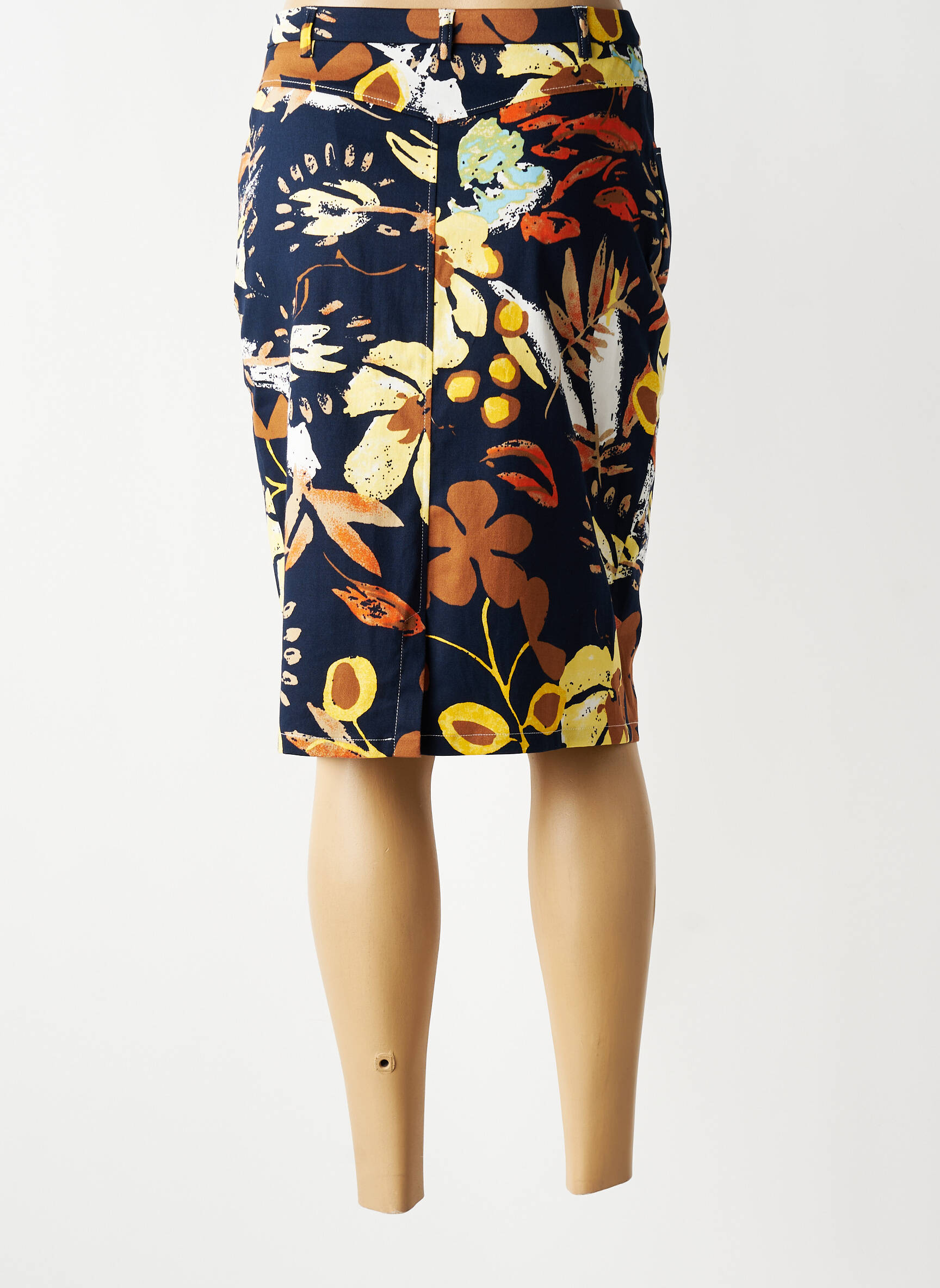 Jupe mi-longue stretch bleu GUY DUBOUIS femme