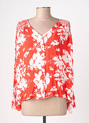 Chemisier imprimé fleurs manches longues rouge EMILIE.K femme